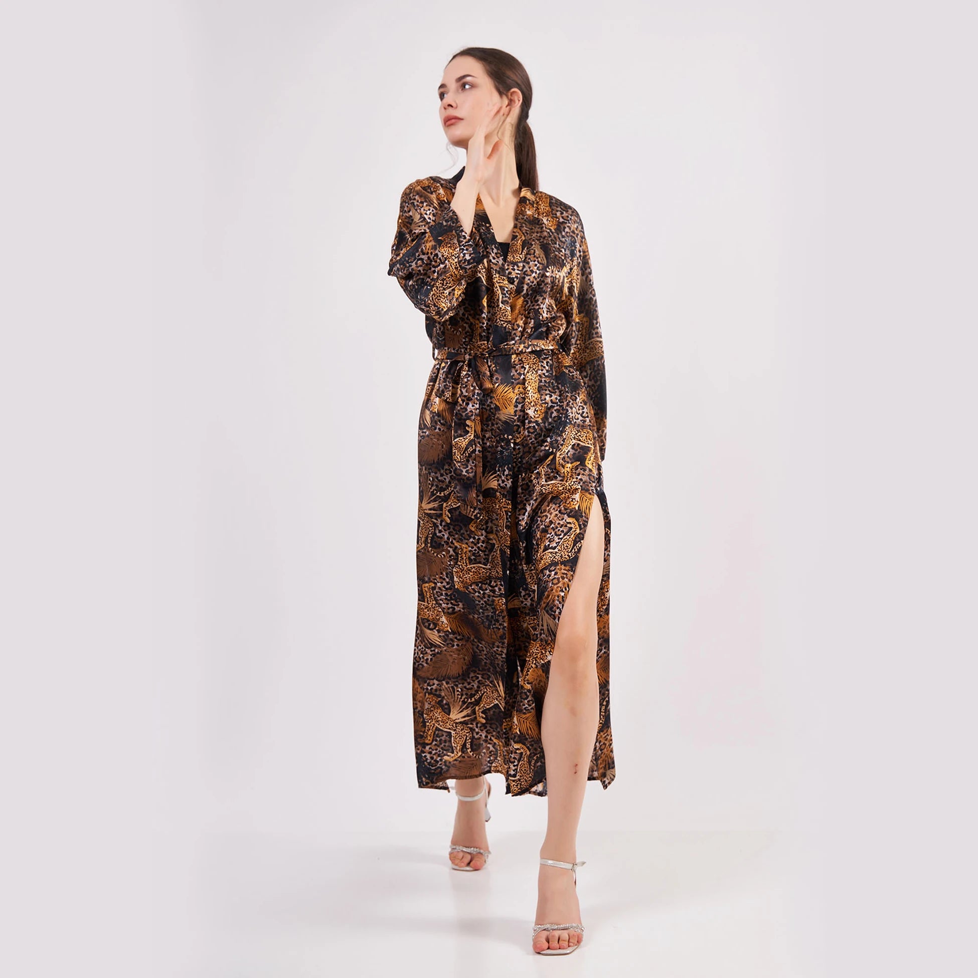 %100 İpek Kimono Kaftan | Leopar Desen | Nomads Felt