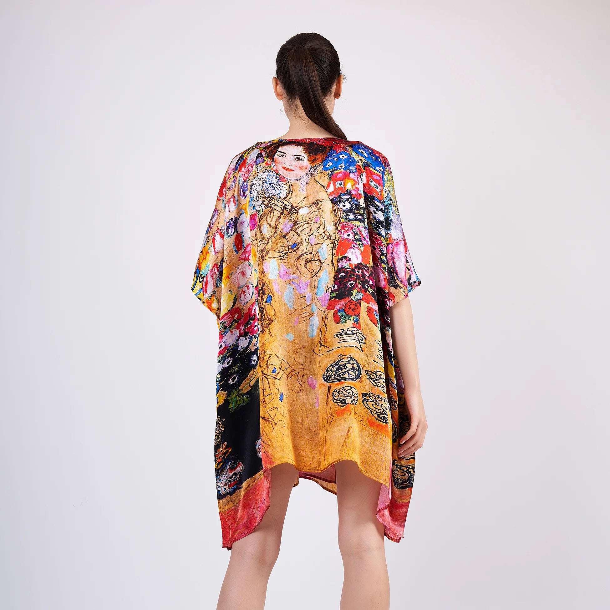 %100 İpek Kısa Kimono Pareo | Gustav Klimt Maria Munk | Nomads Felt