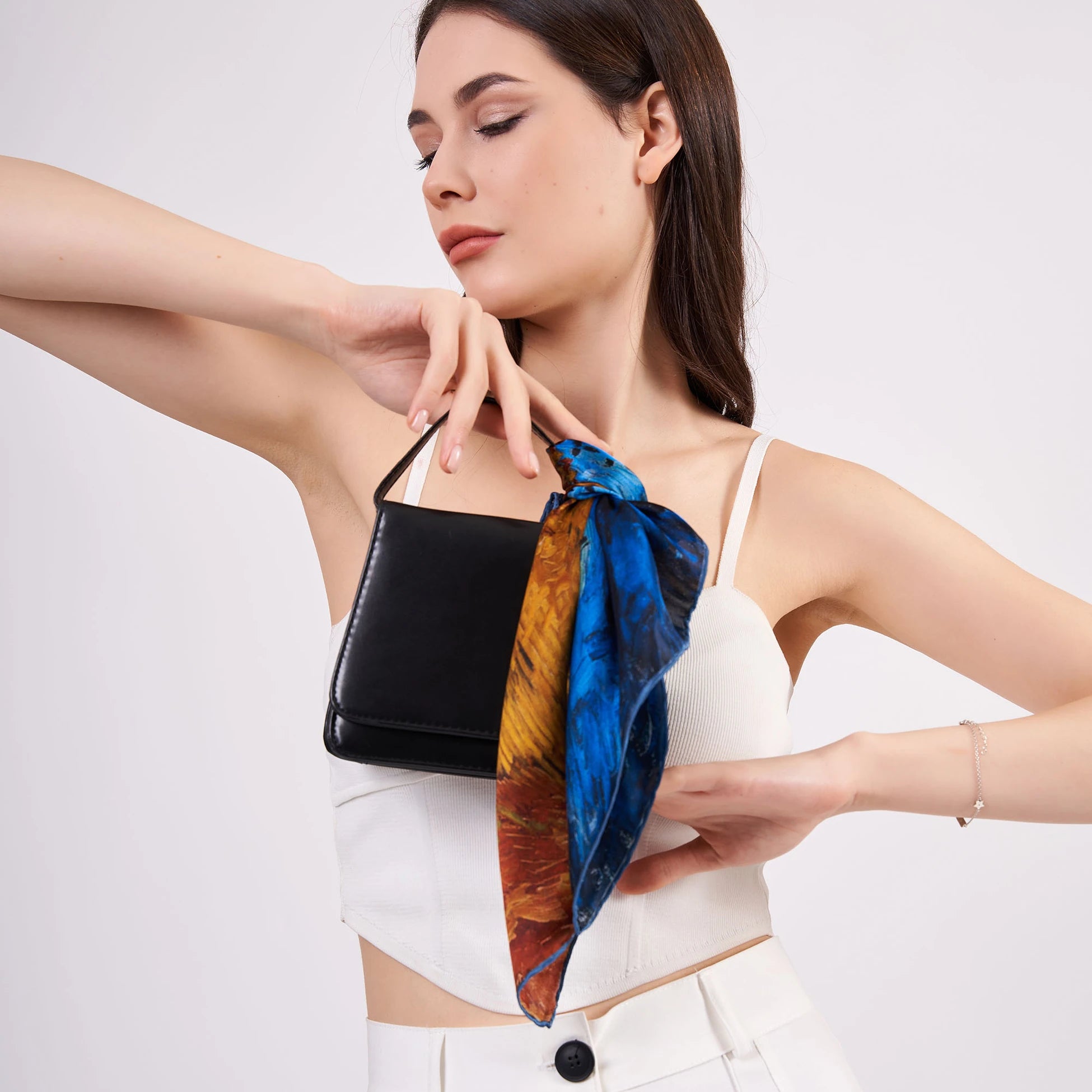 Saf İpek Bandana Fular | Van Gogh Wheatfield with Crows | Nomads Felt