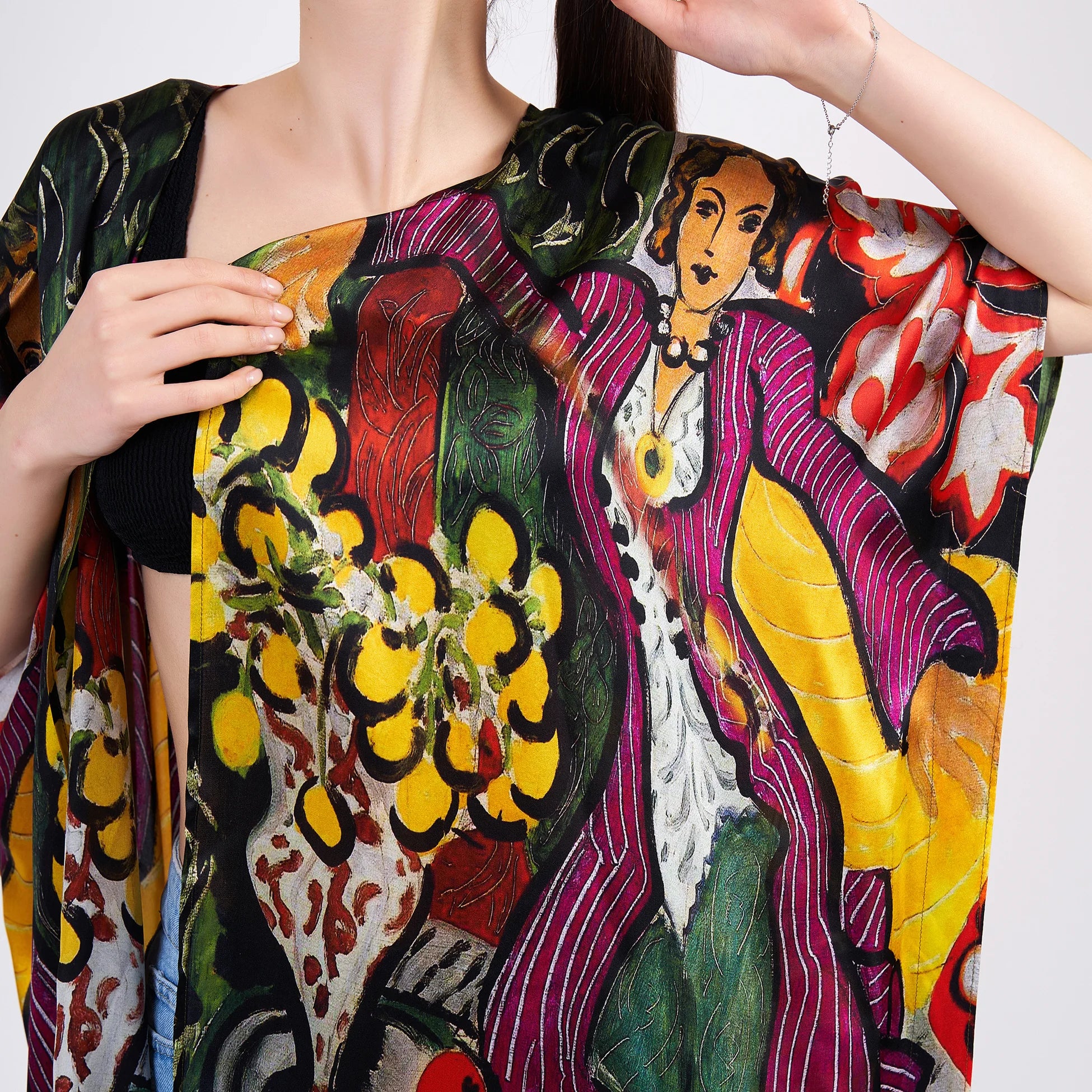 %100 İpek Kısa Kimono Pareo | Henri Matisse Purple and Dress | Nomads Felt