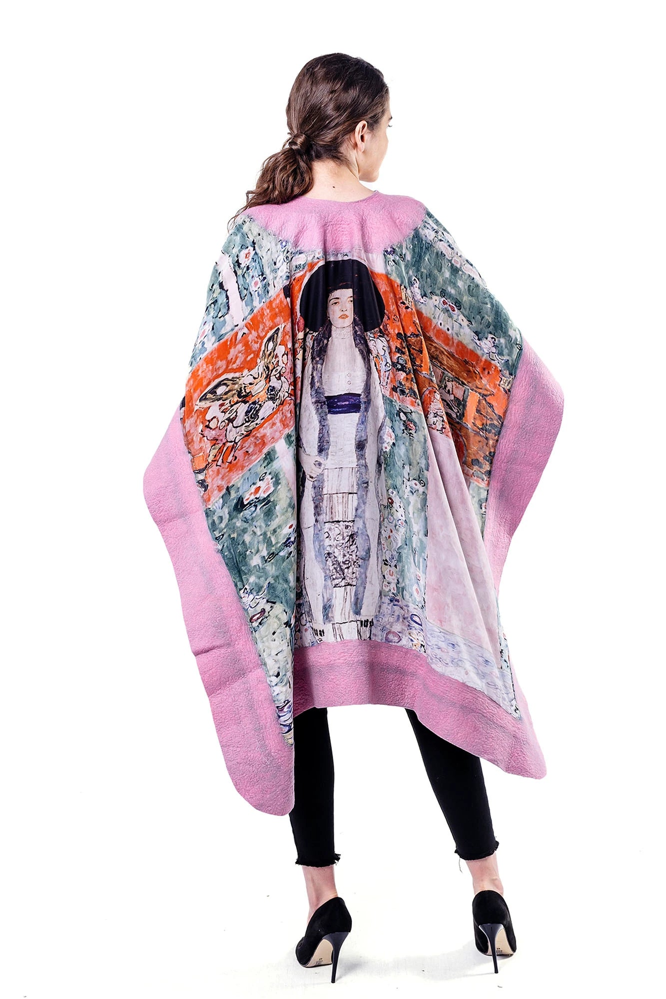 İpek Keçe Panço | Adele Bloch Bauer (1) Pembe-Yeşil | Nomads Felt