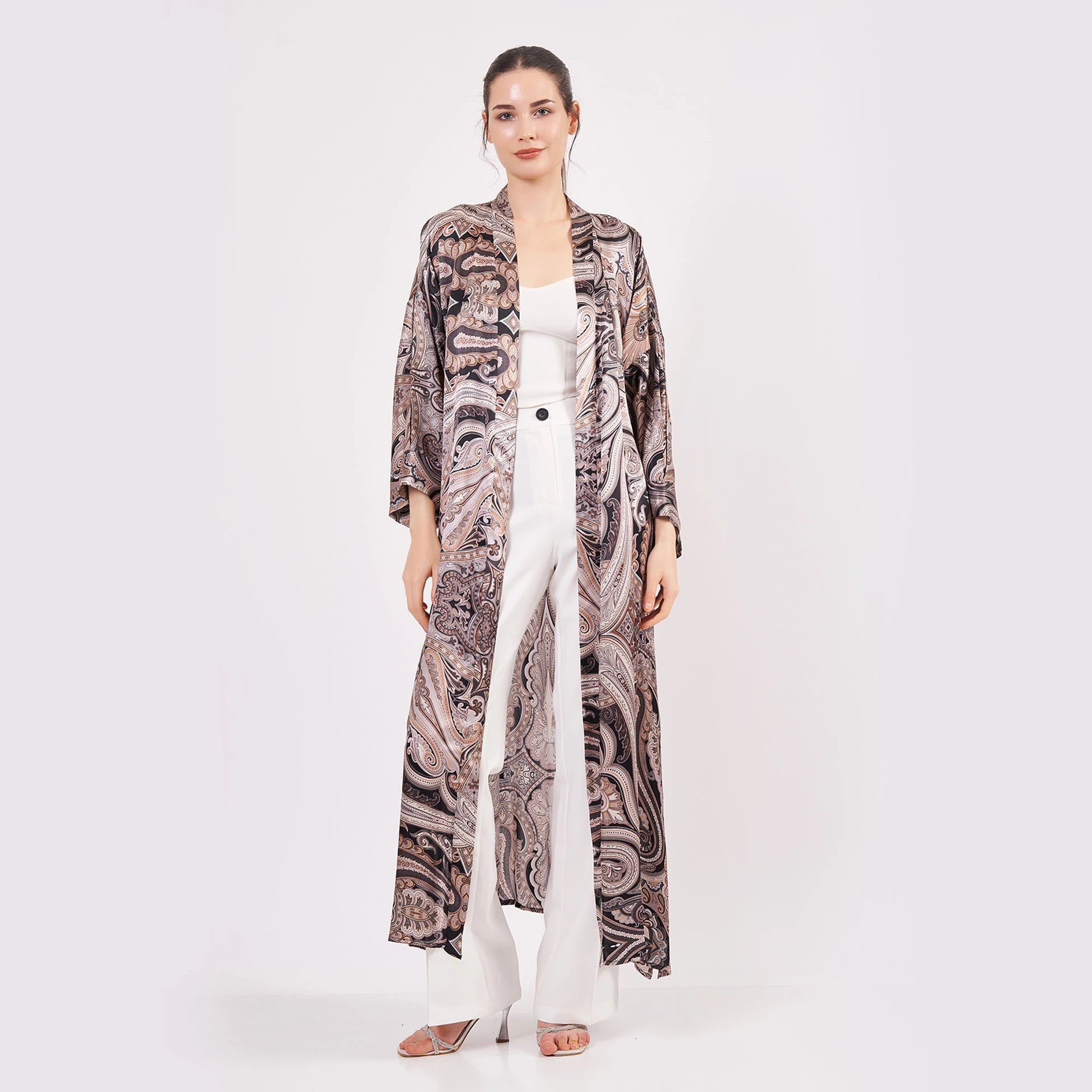 Saf İpek Uzun Kimono Kaftan | Etro Desen | Nomads Felt