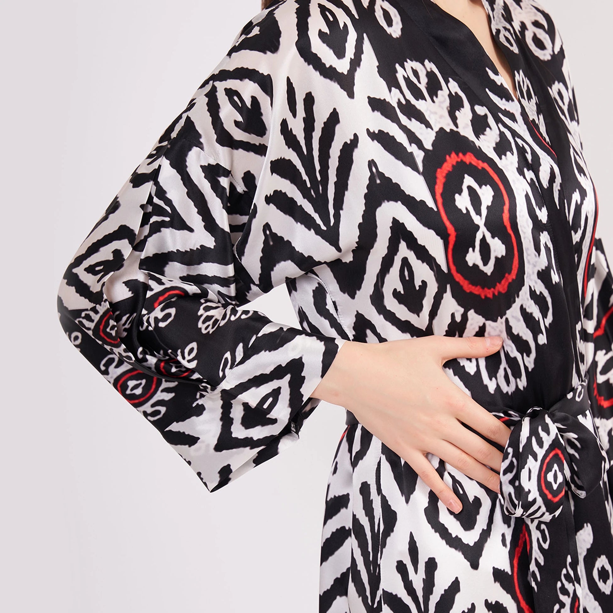 Saf İpek Uzun Kimono Kaftan | İkat Desen 13 | Nomads Felt