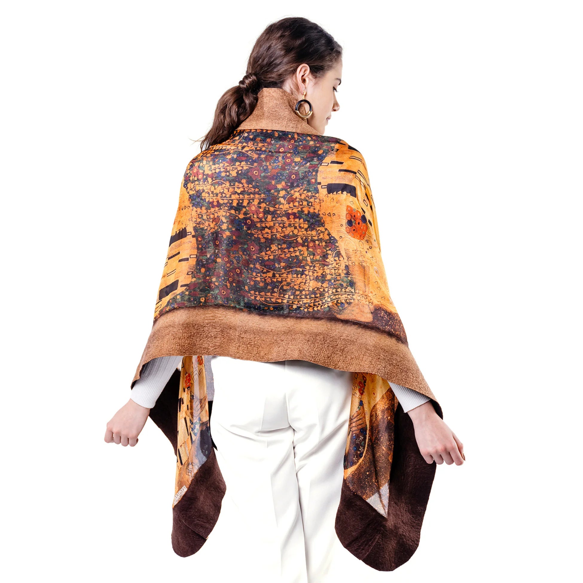 İpek Keçe Şal | Kahve-Camel Gustav Klimt The Kiss | Nomads Felt