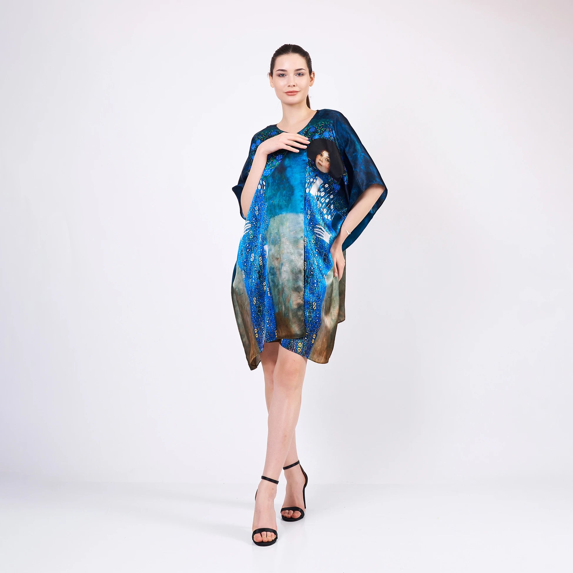 %100 İpek Kısa Kimono Pareo | Gustav Klimt Emilie Floge | Nomads Felt