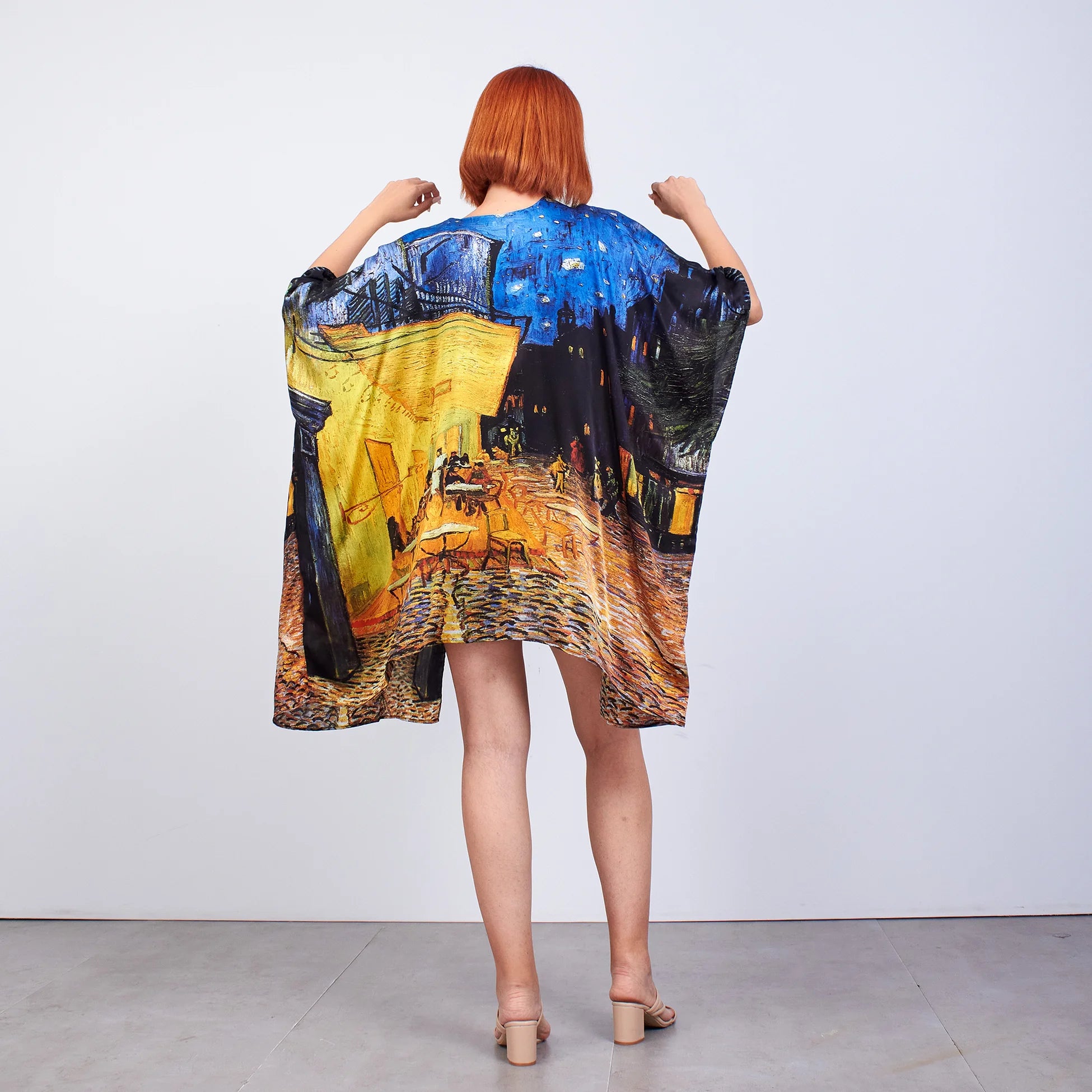 %100 İpek Kısa Kimono Pareo | Van Gogh Cafe Terrace | Nomads Felt