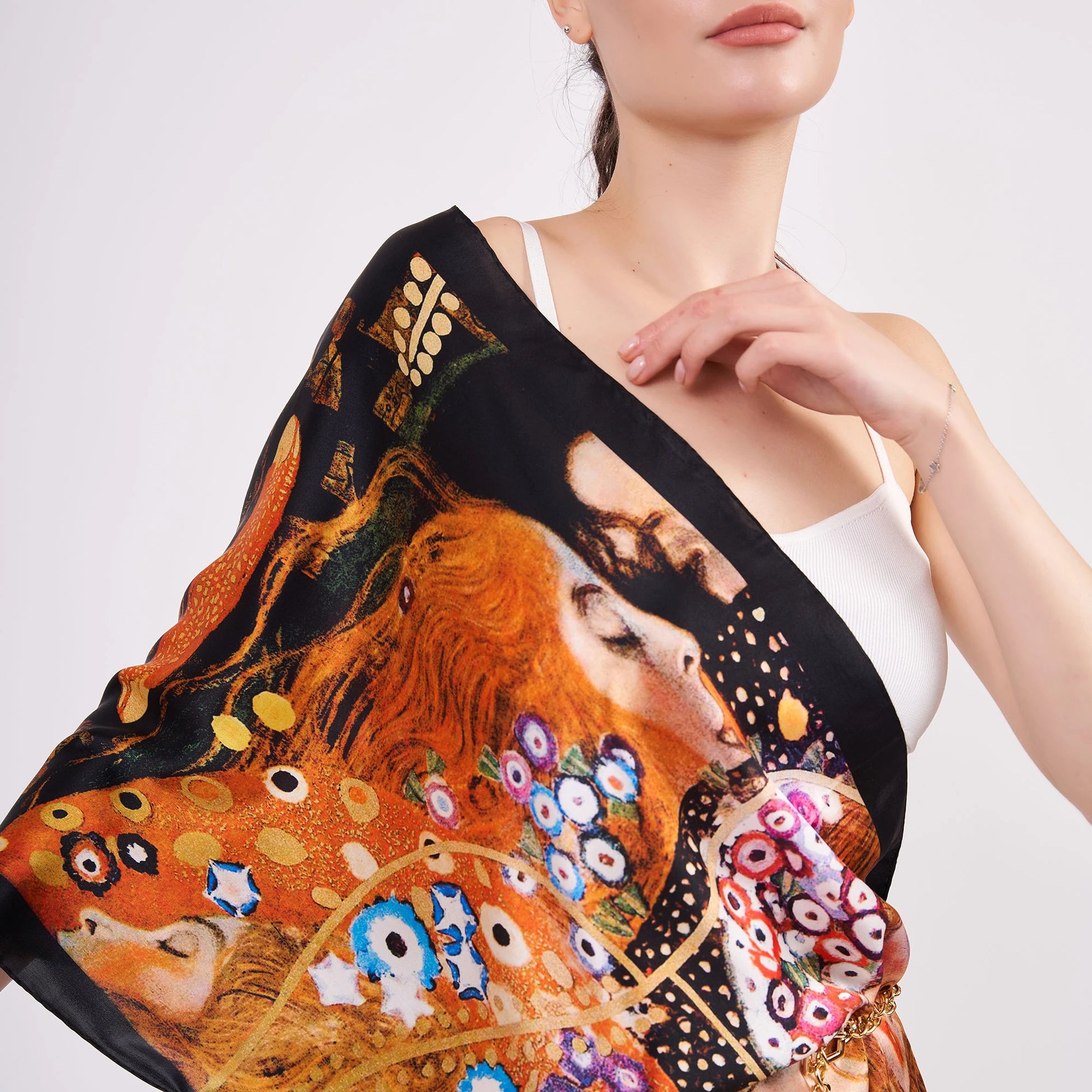 Saf İpek Fular | 55x180 cm | Gustav Klimt Water Serpents | Nomads Felt