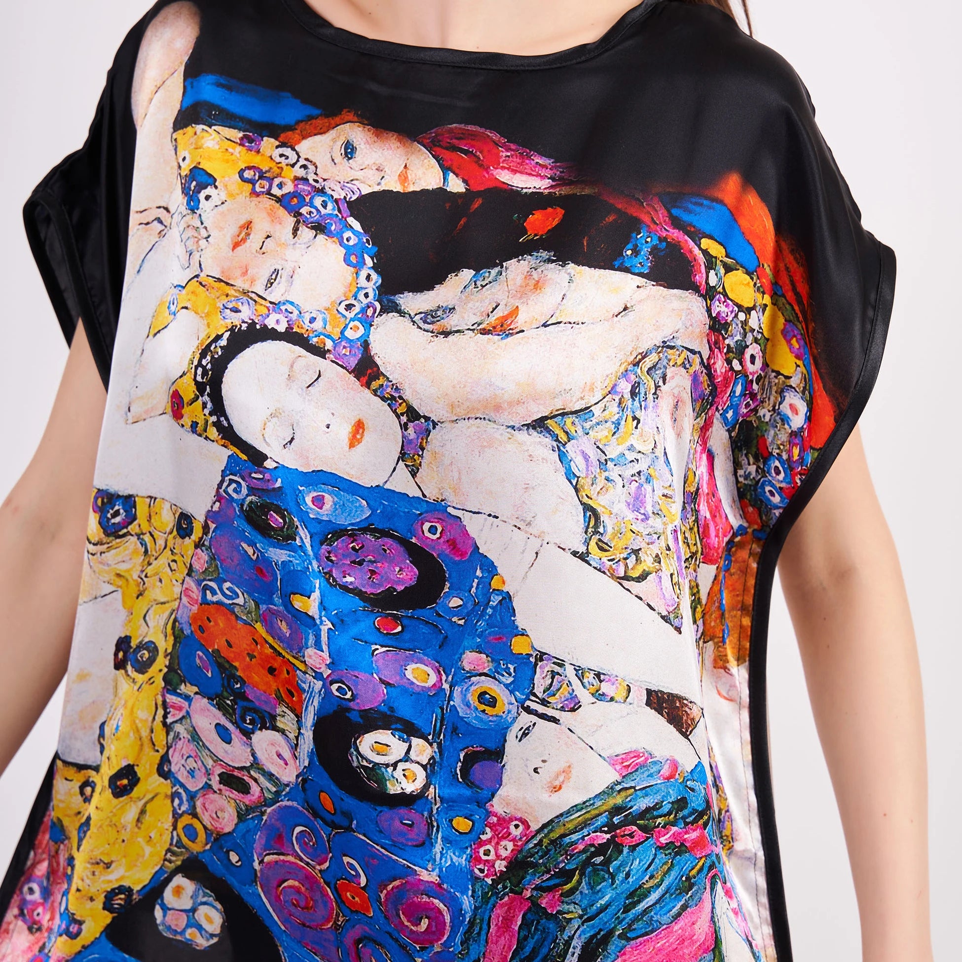 Saf İpek Kısa Elbise | Gustav Klimt The Virgins | Nomads Felt
