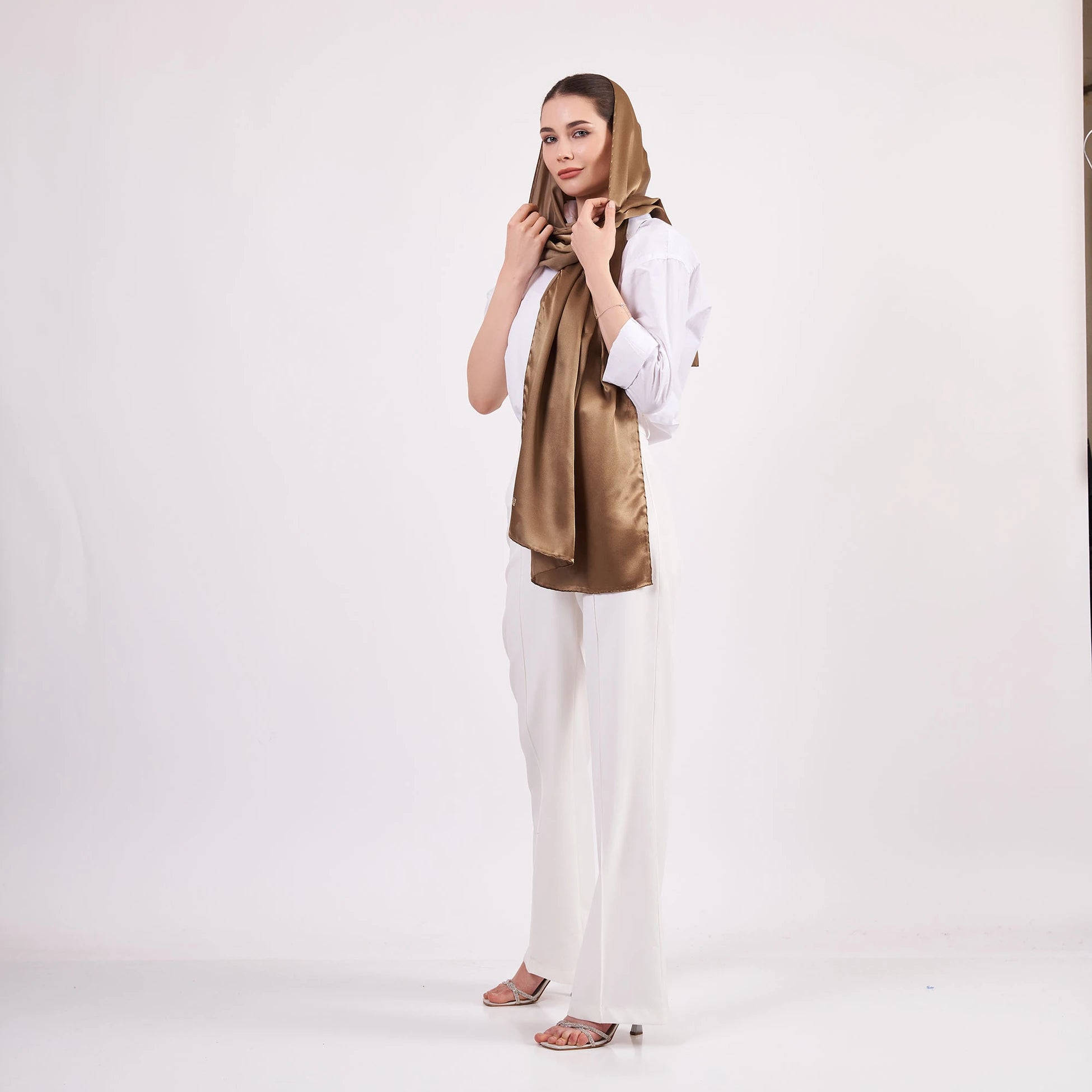 Bronz Kahve İpek Fular 70x200