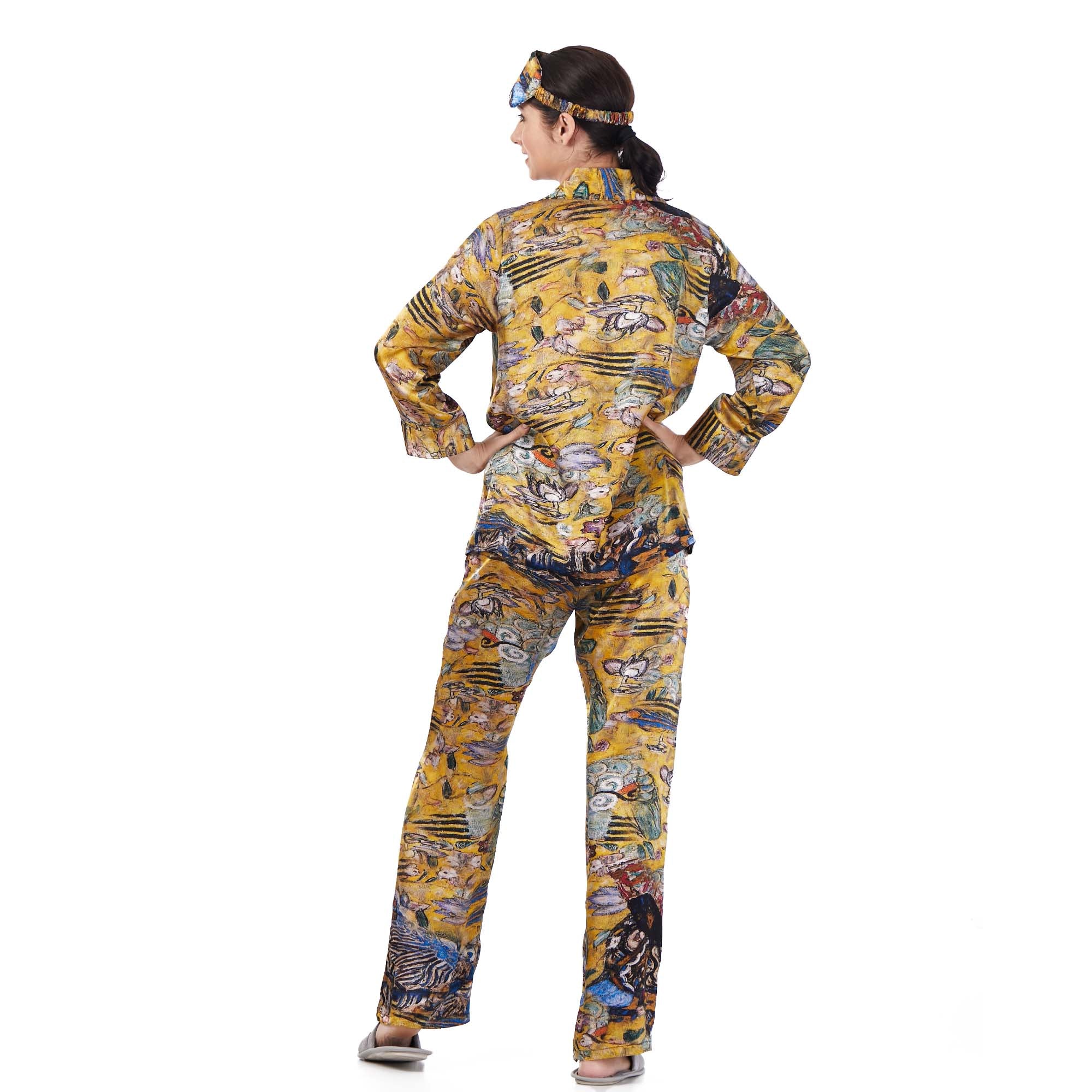 İpek Gömlek Pantolon-Pijama Takımı | Lady with Fan | Nomads Felt