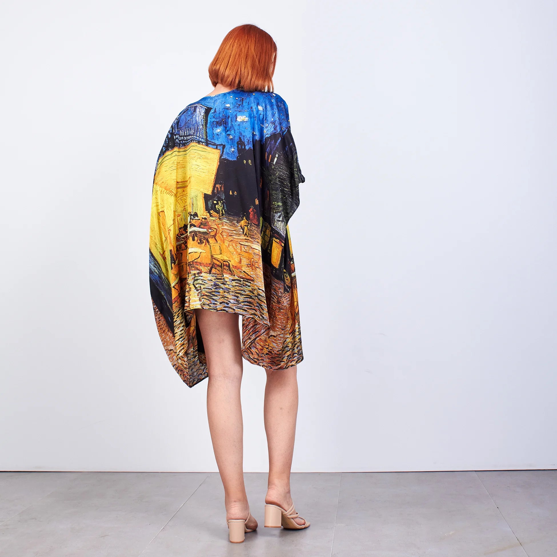 %100 İpek Kısa Kimono Pareo | Van Gogh Cafe Terrace | Nomads Felt
