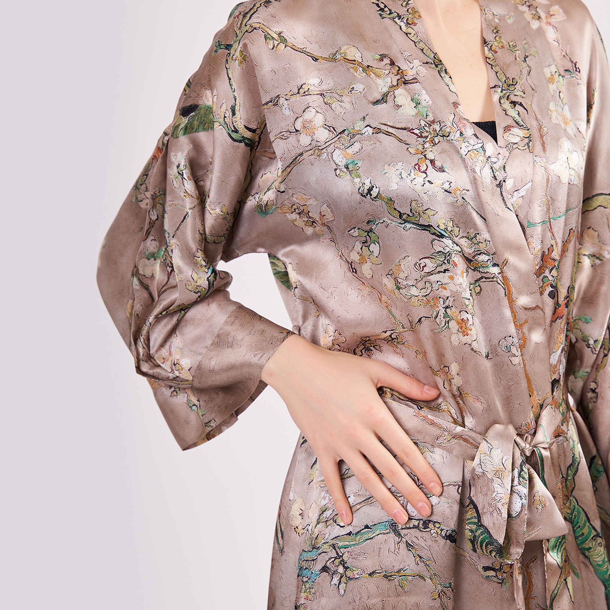 %100 İpek Kimono Kaftan | Bej | Van Gogh Badem Ağacı | Nomads Felt