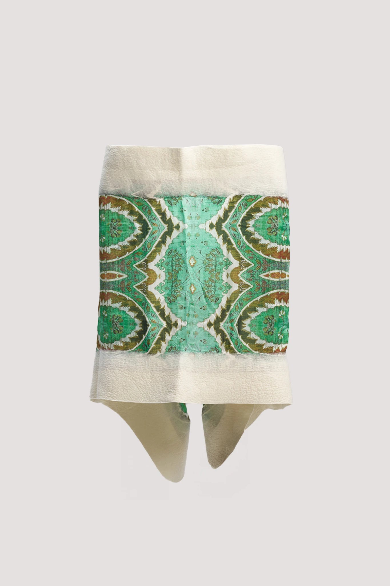 Yeşil Osmanlı Motif Desenli İpek Keçe Şal