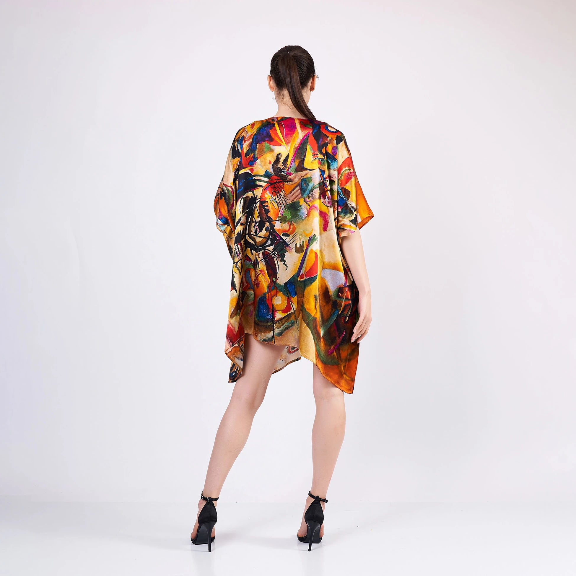 %100 İpek Kısa Kimono Pareo | Kandinsky Composition VII | Nomads Felt