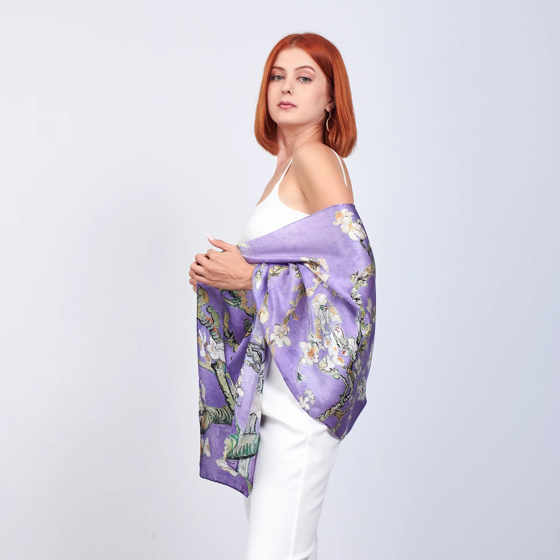 %100 İpek Fular | 55x180 cm | Mor Van Gogh Badem Ağacı | Nomads Felt