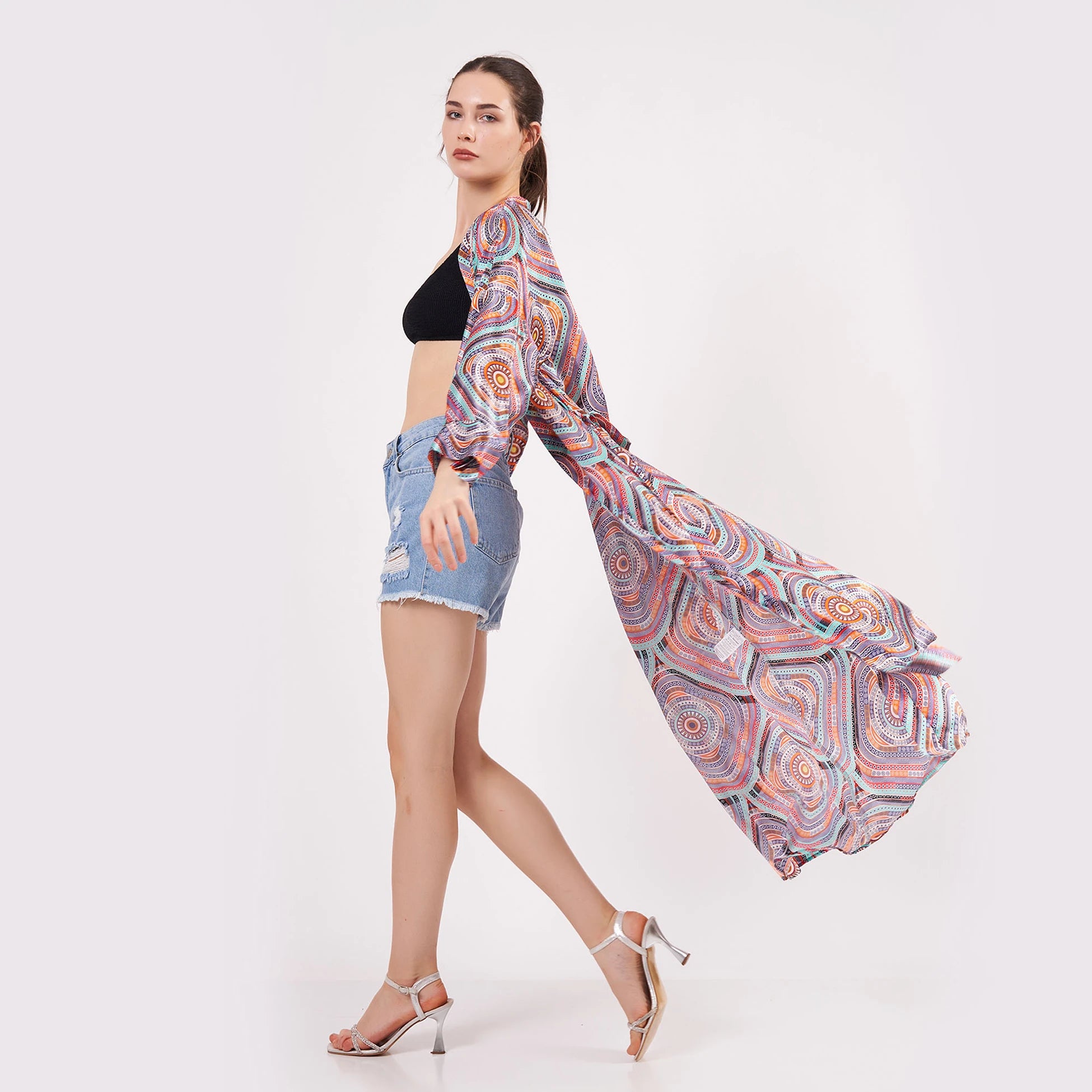 %100 İpek Uzun Kimono Kaftan | Mandala 2 | Nomads Felt