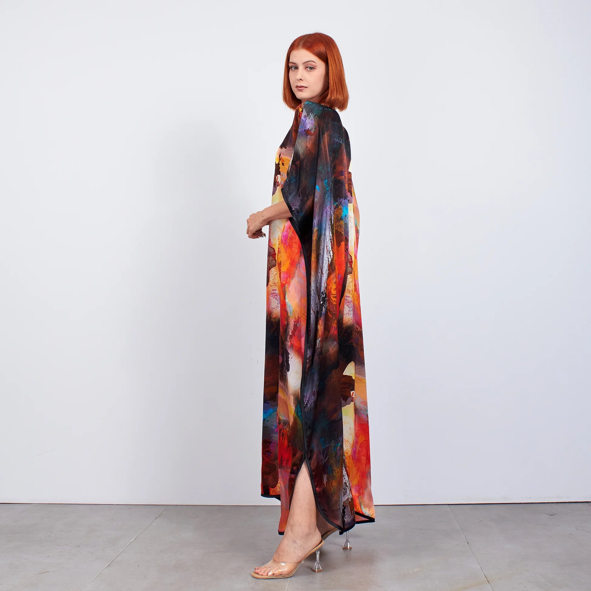 %100 İpek Uzun Elbise | Abstract Desen 2 | Nomads Felt