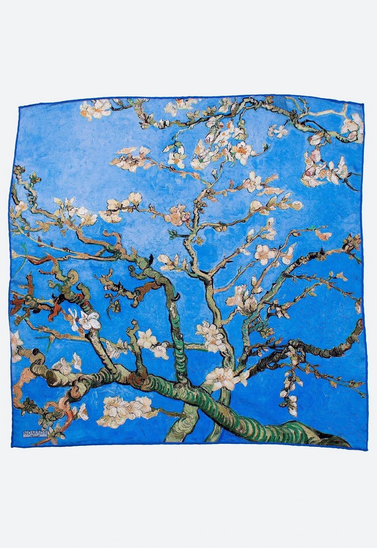 %100 İpek Mavi Fular Bandana | Van Gogh Badem Ağacı | Nomads Felt