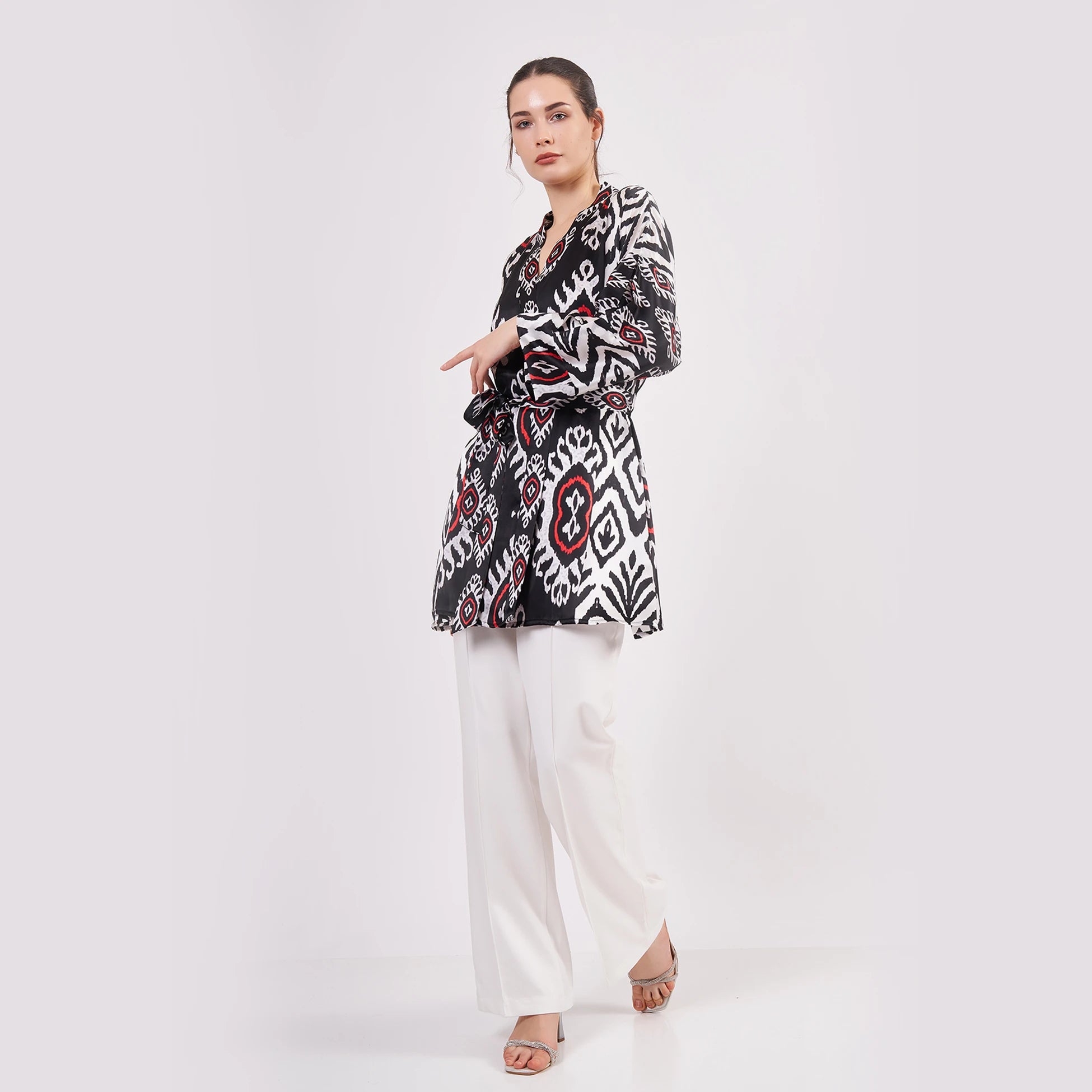 Saf İpek Kısa Kimono Kaftan | Ikat Desen 5 | Nomads Felt