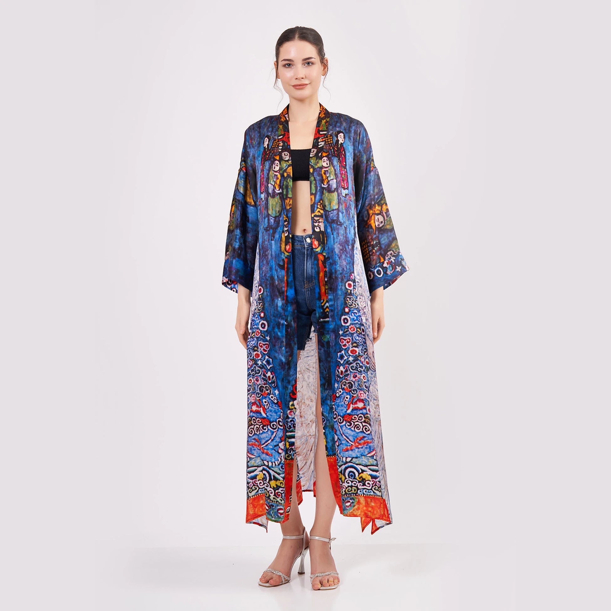 %100 İpek Uzun Kimono Kaftan | Gustav Klimt Barones Elizabeth | Nomads Felt