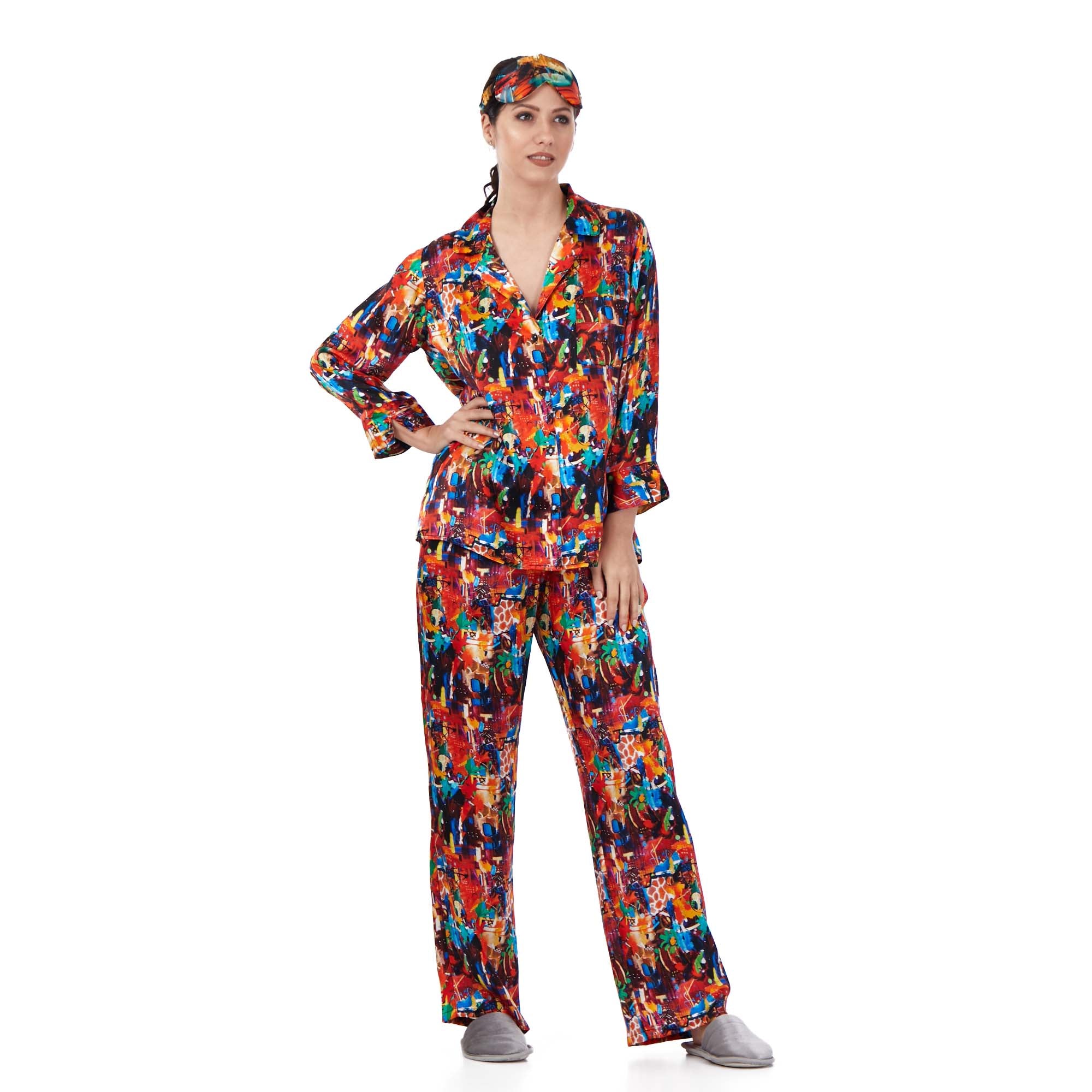 İpek Gömlek Pantolon-Pijama Takımı | Abstract Desen 9 | Nomads Felt