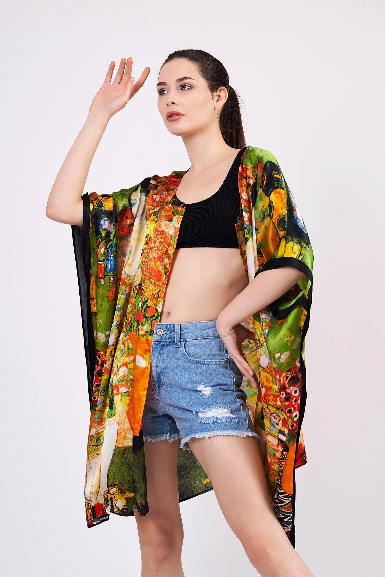 %100 İpek Kısa Kimono Pareo | Gustav Klimt The Dancer | Nomads Felt