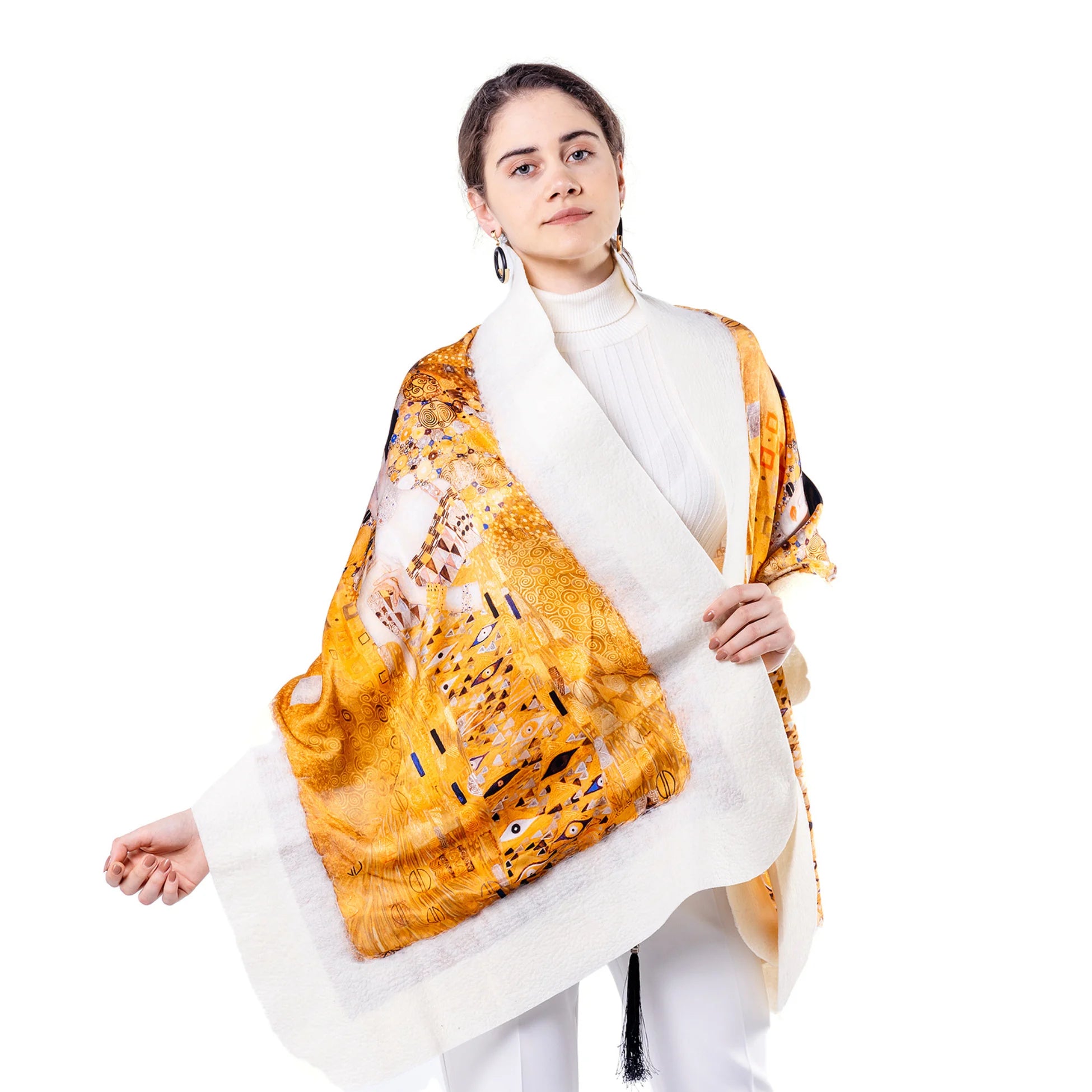 İpek Keçe Şal | Beyaz Gustav Klimt Adele Bloch Bauer | Nomads Felt