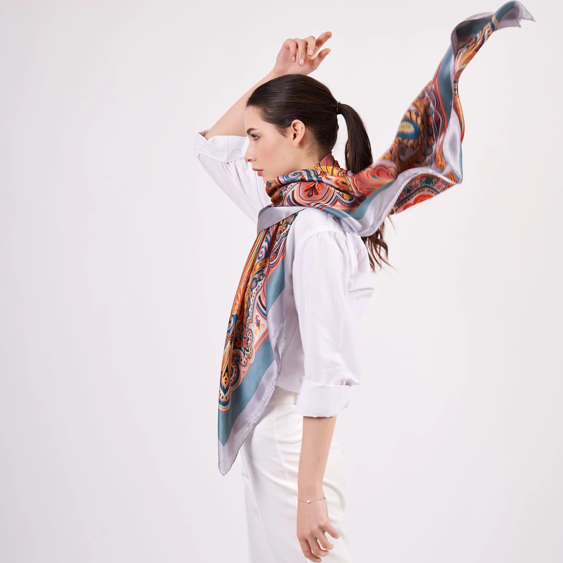 Saf İpek Şal Fular | 140 cm | Etro Desen 8 | Nomads Felt
