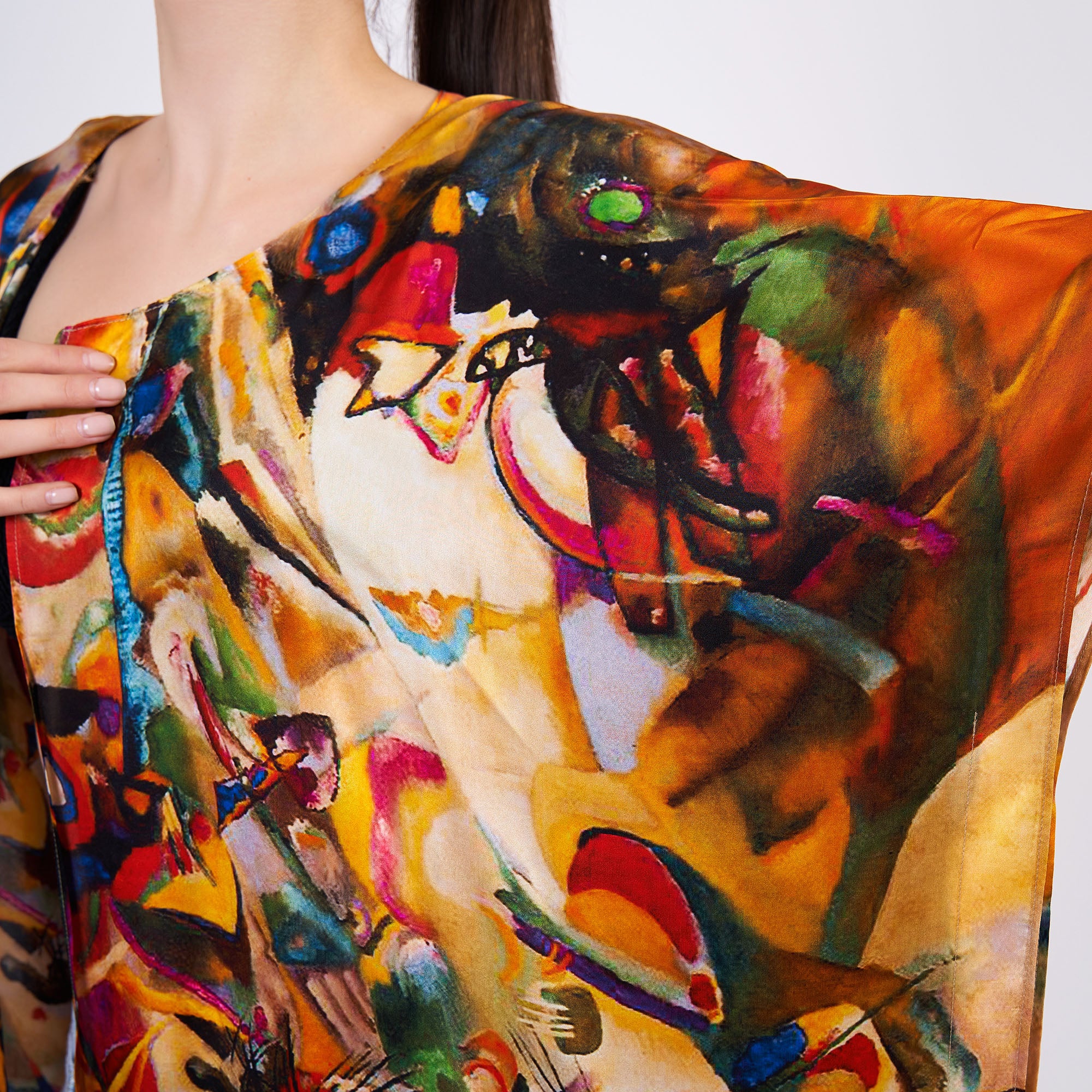 %100 İpek Kısa Kimono Pareo | Kandinsky Composition VII | Nomads Felt