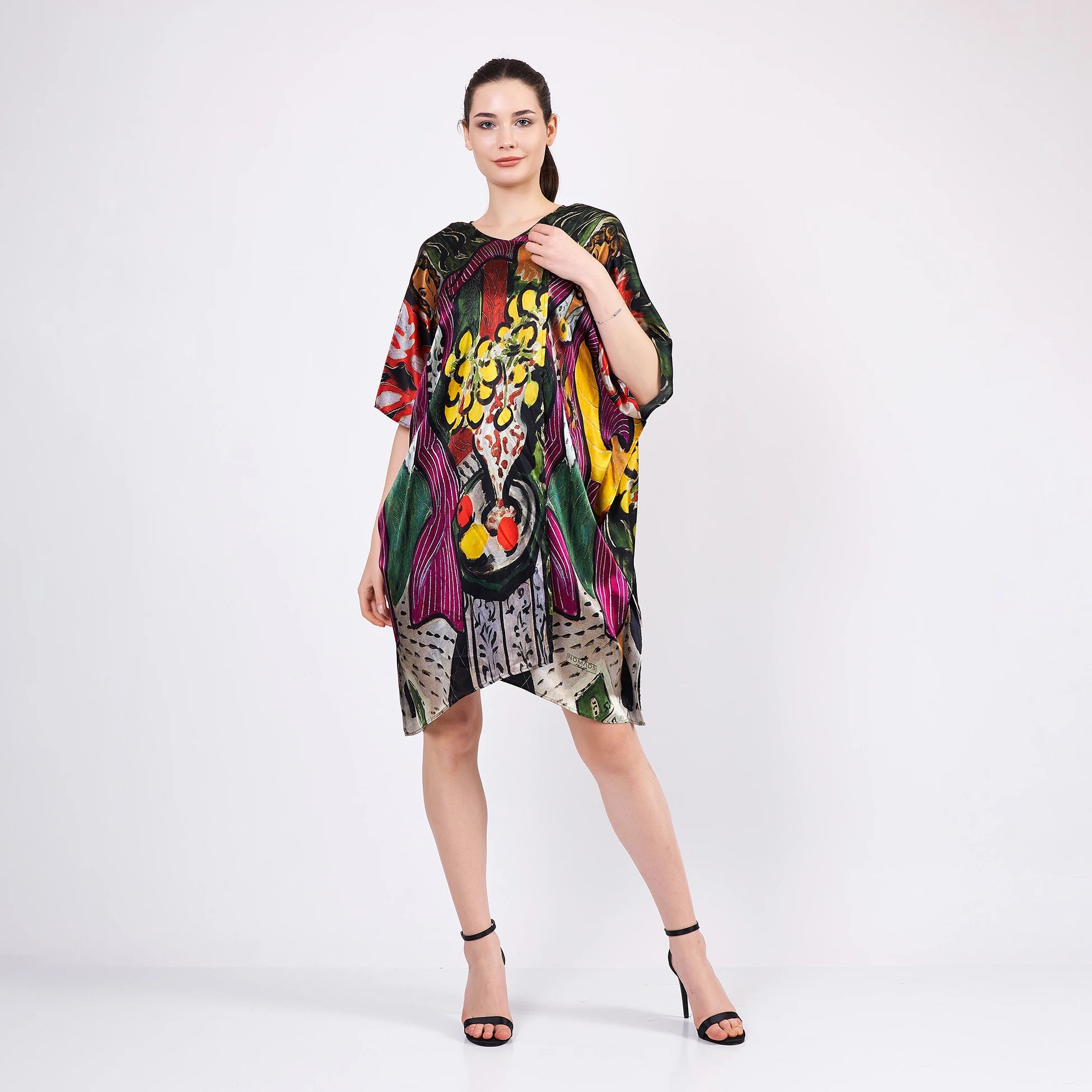 %100 İpek Kısa Kimono Pareo | Henri Matisse Purple and Dress | Nomads Felt