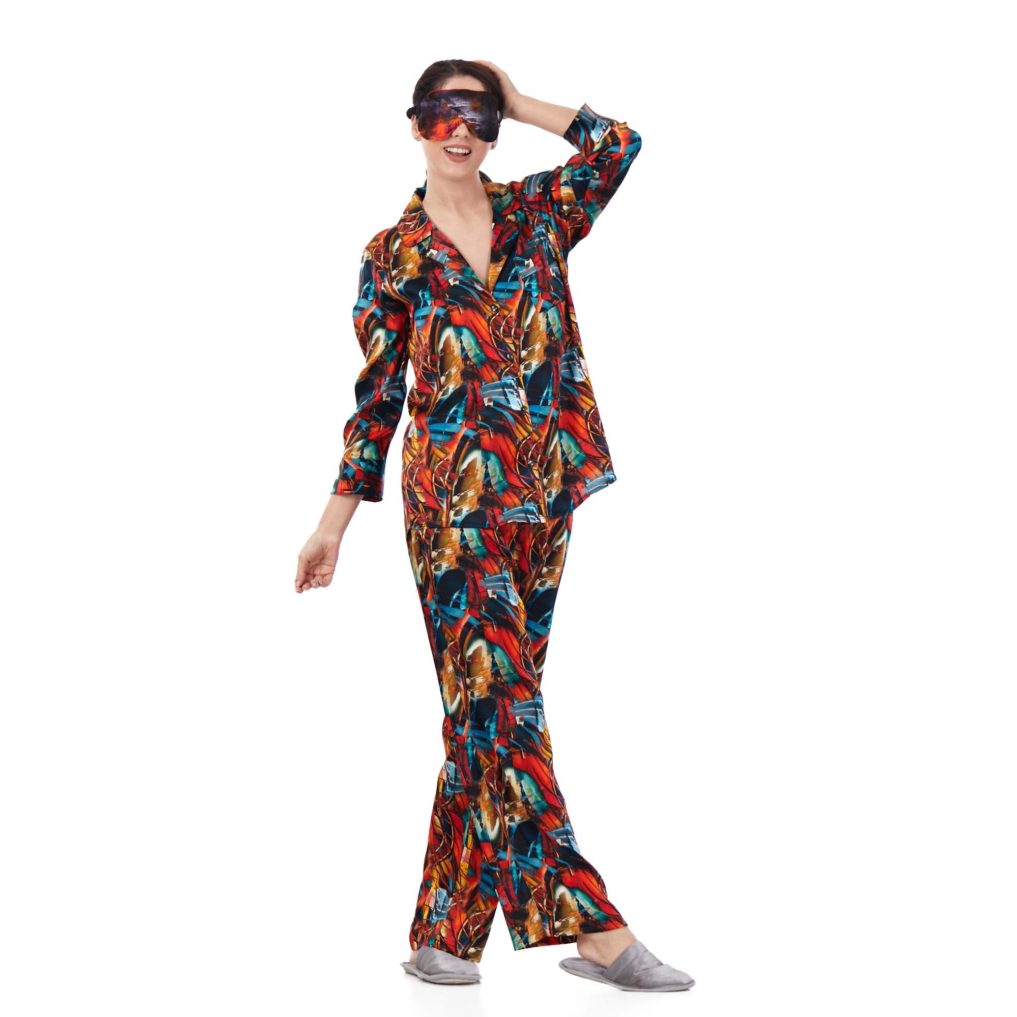 İpek Gömlek Pantolon-Pijama Takımı | Abstract Desen 3 | Nomads Felt