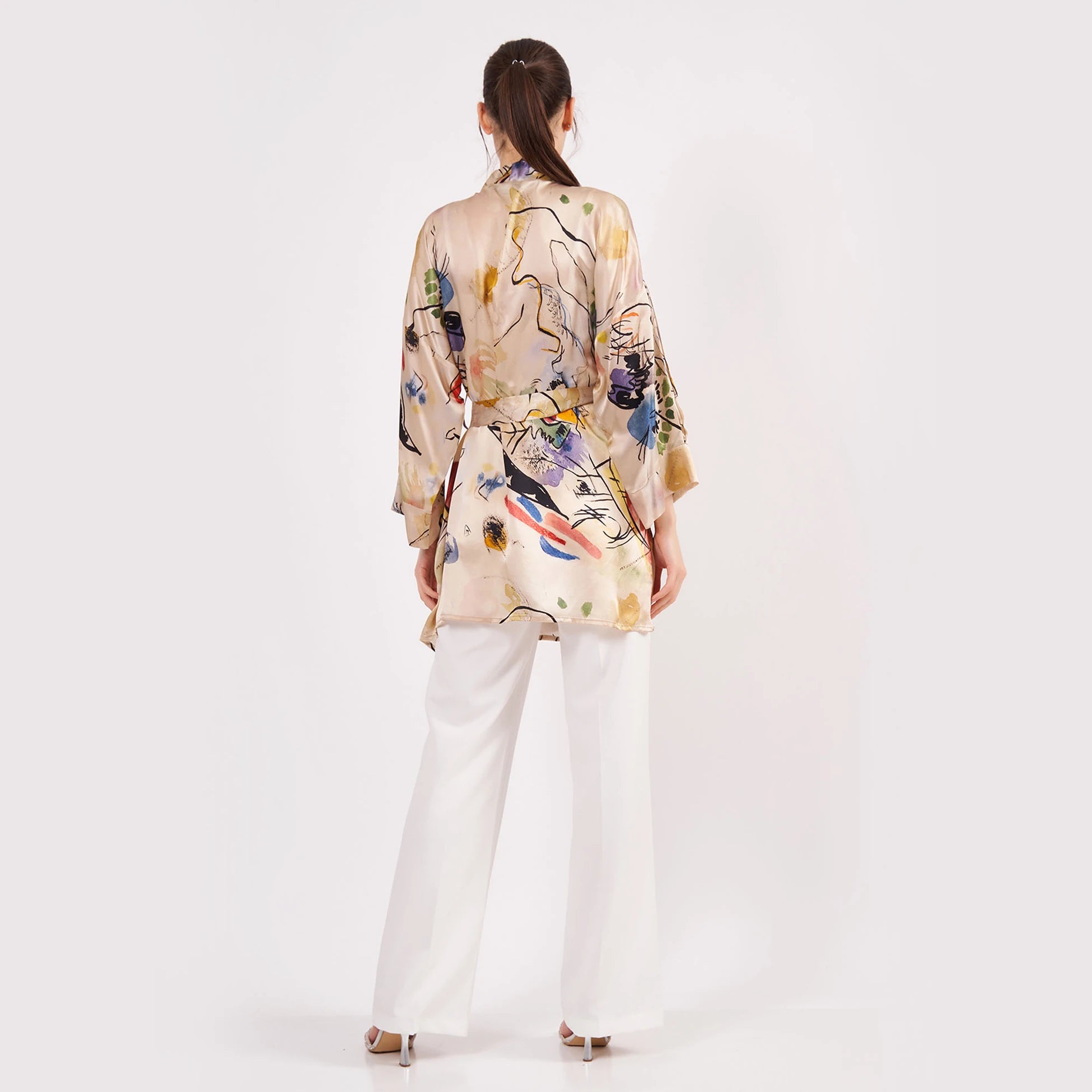 Saf İpek Kısa Kimono Kaftan | Kandinsky Composition | Nomads Felt