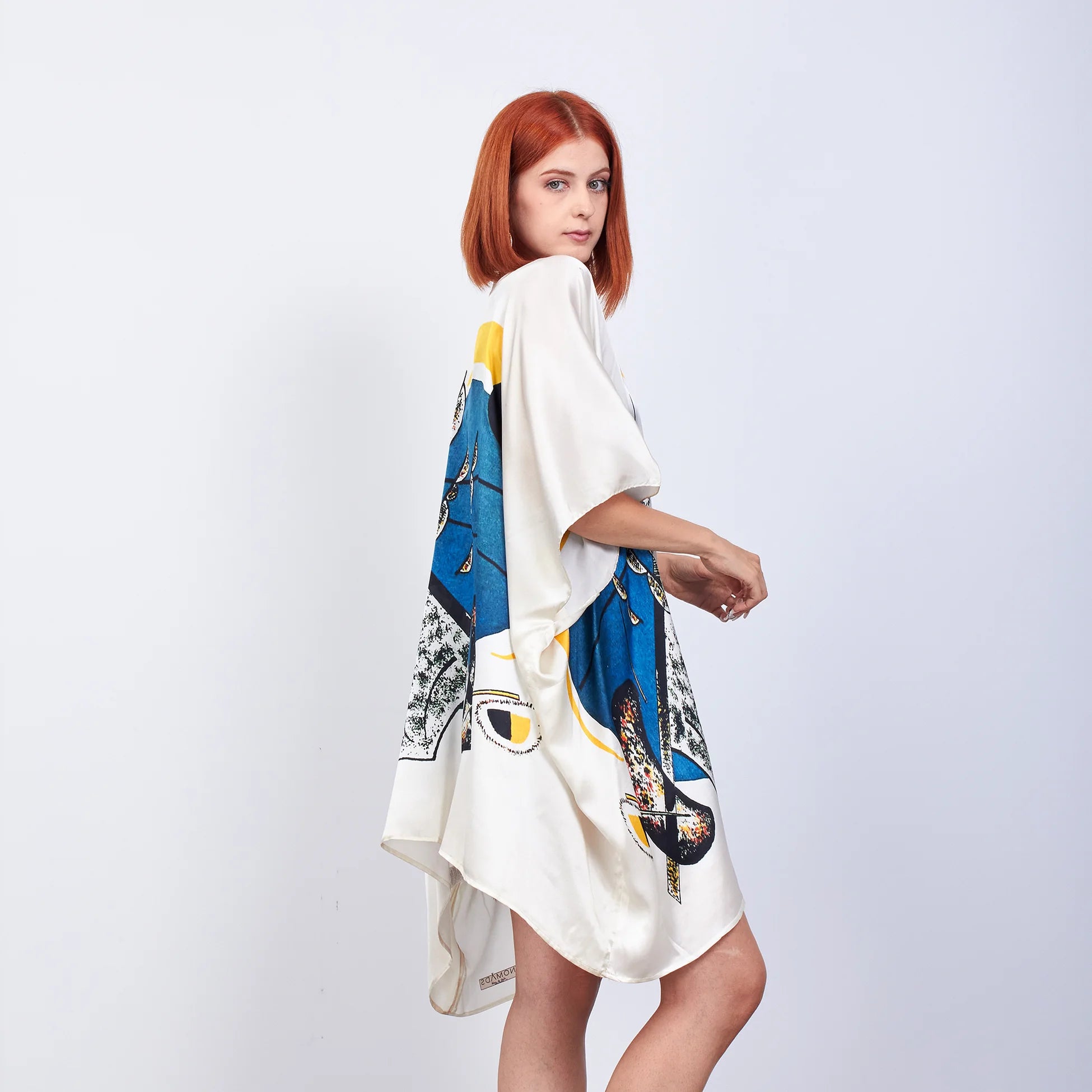 %100 İpek Kısa Kimono Pareo | Kandinsky Little Worlds 2 | Nomads Felt