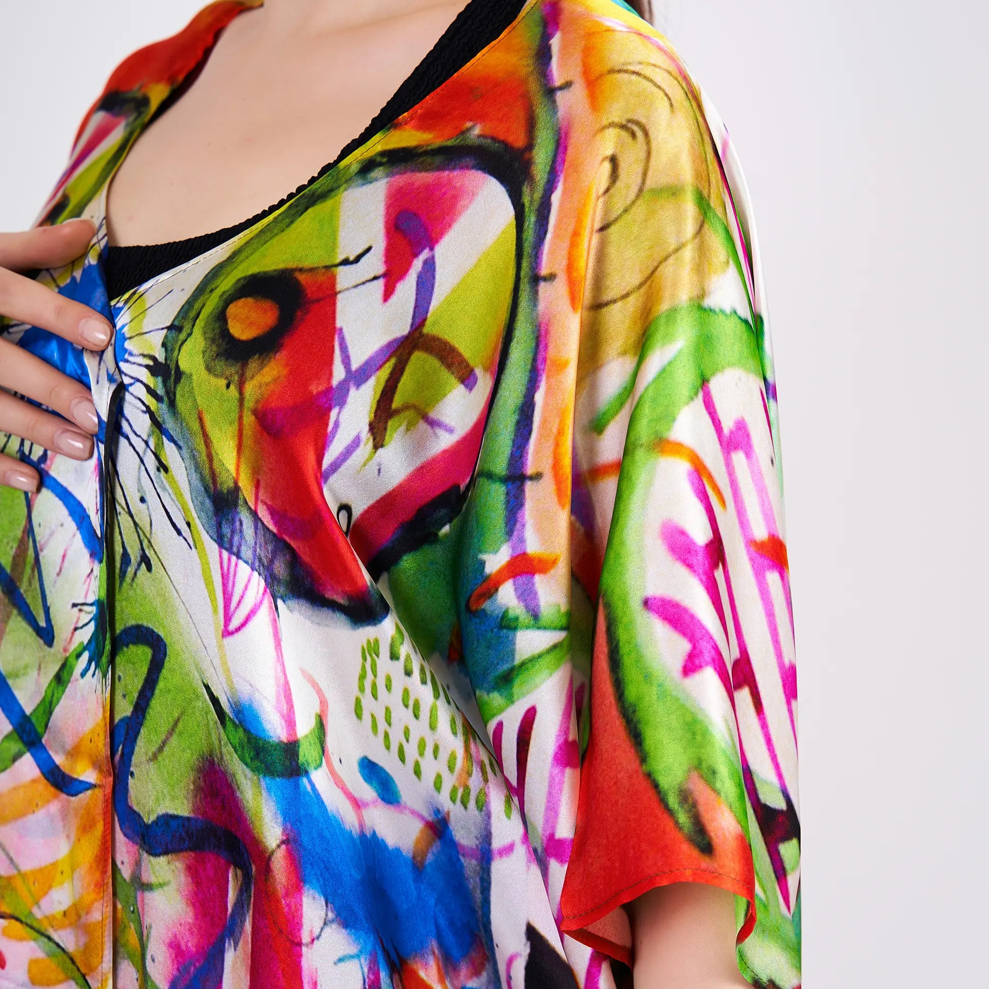 %100 İpek Kısa Kimono Pareo | Kandinsky Watercolor | Nomads Felt