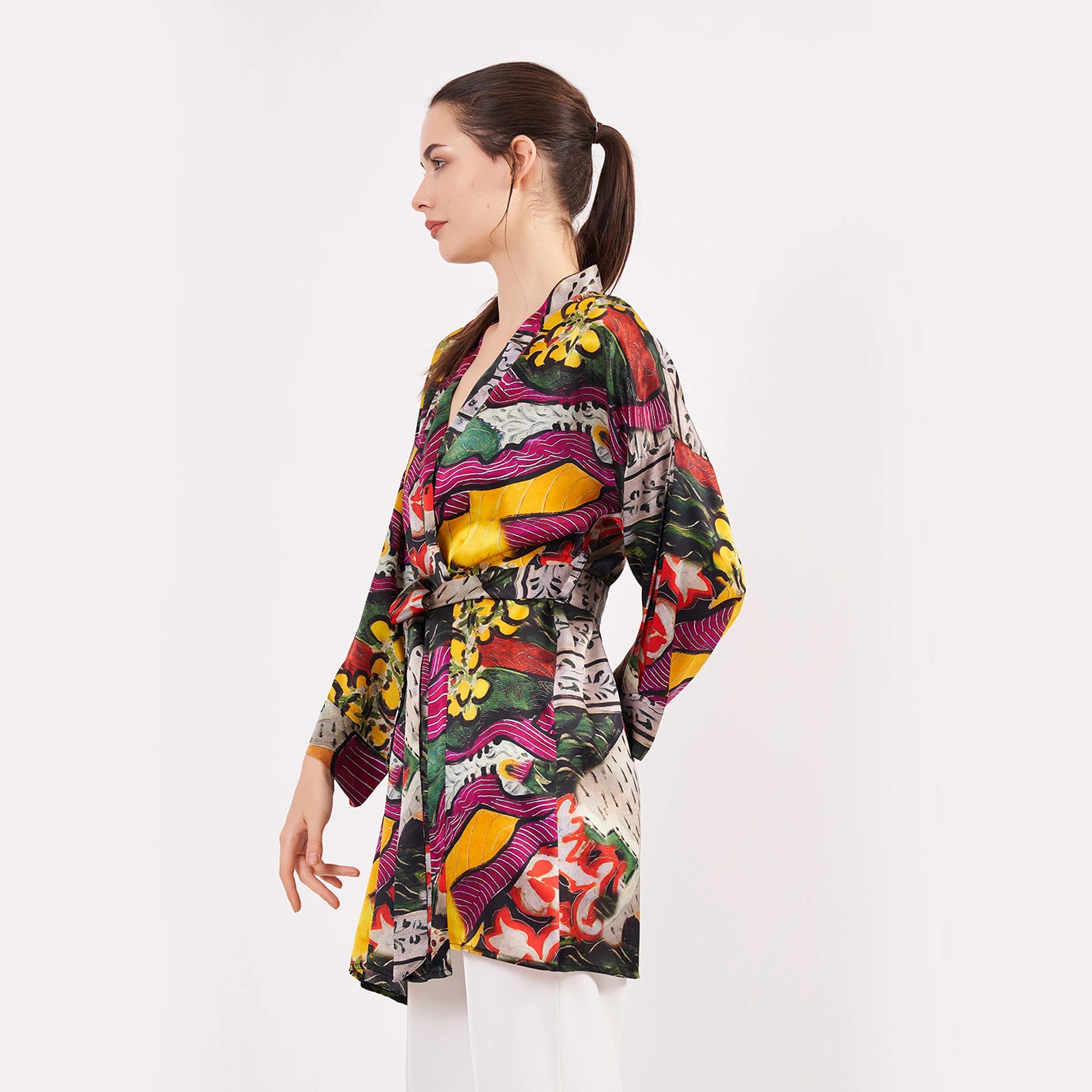 Saf İpek Kısa Kimono Kaftan | Henri Matisse Purple and Dress | Nomads Felt