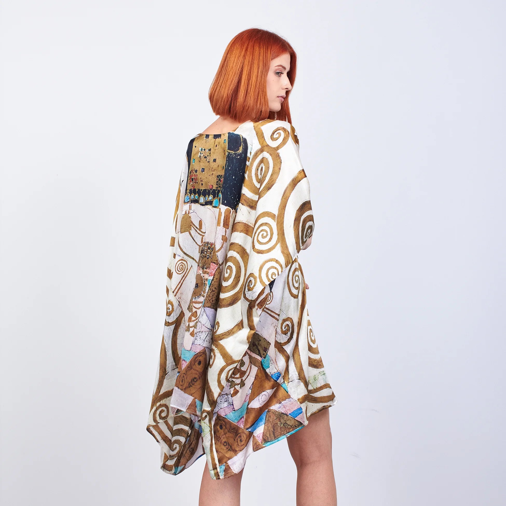 %100 İpek Kısa Kimono Pareo | Gustav Klimt Expectation | Nomads Felt