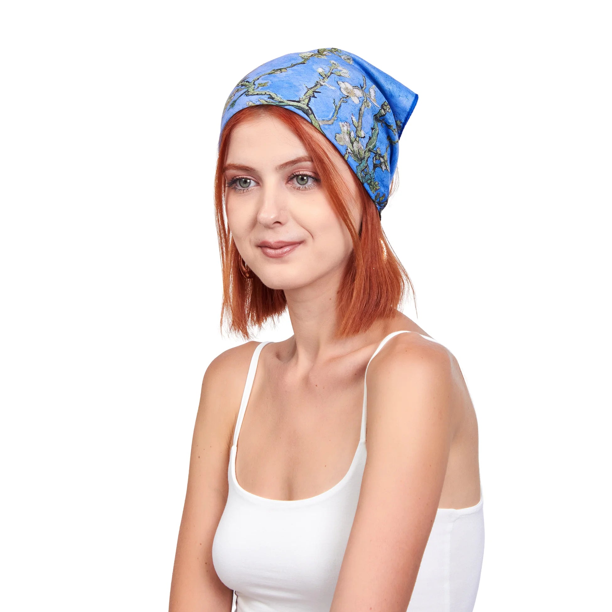 %100 İpek Mavi Fular Bandana | Van Gogh Badem Ağacı | Nomads Felt