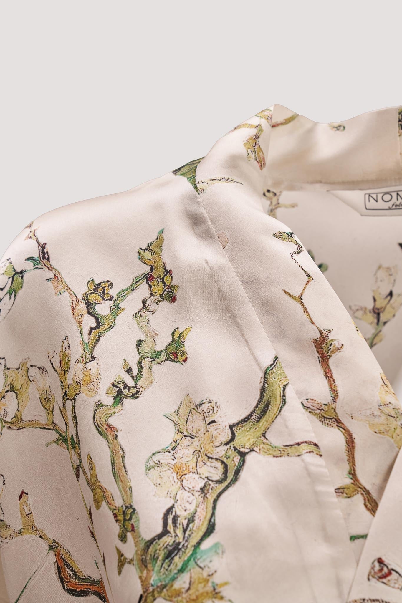 Van Gogh Badem Ağacı Desenli Ekru Kısa Kimono