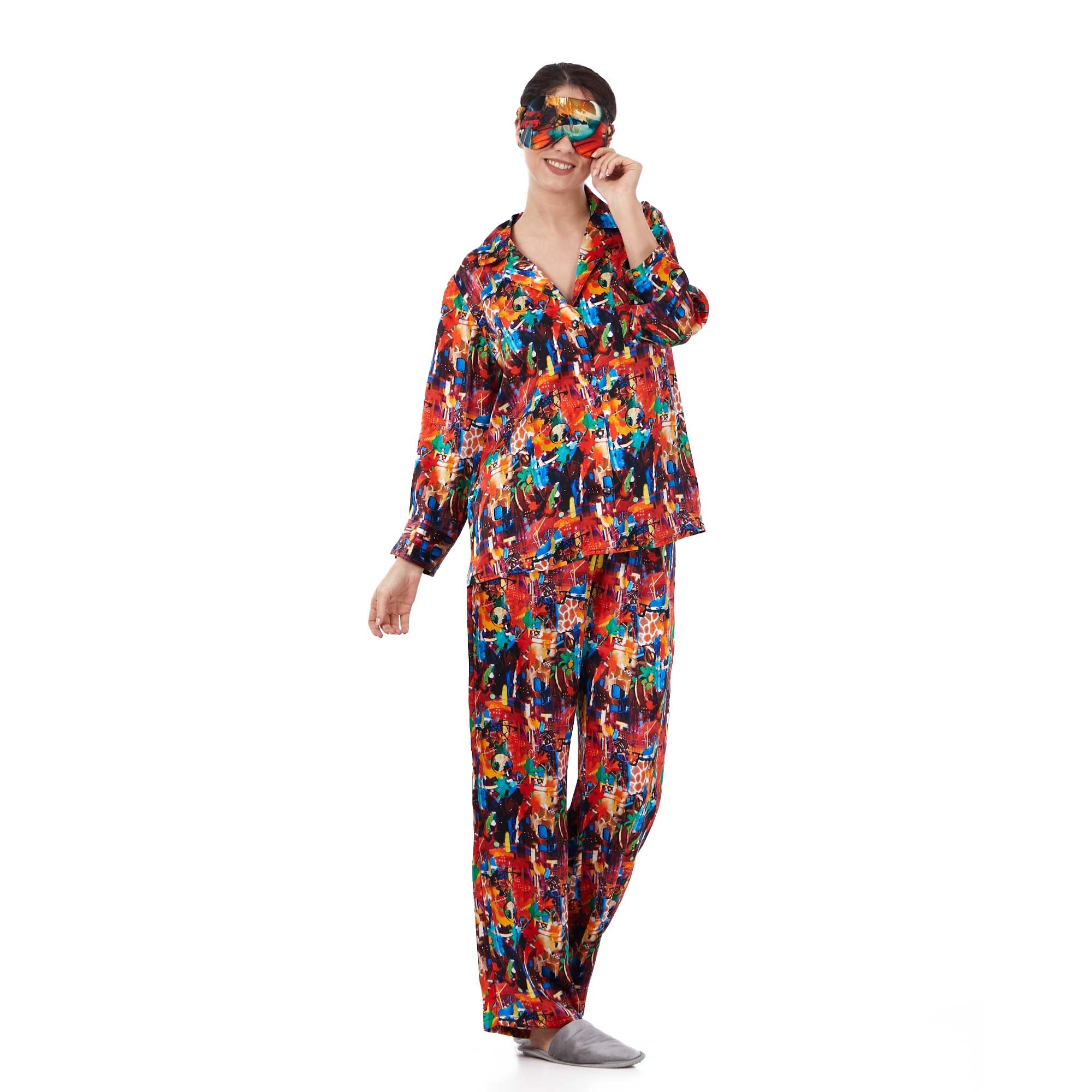 İpek Gömlek Pantolon-Pijama Takımı | Abstract Desen 9 | Nomads Felt