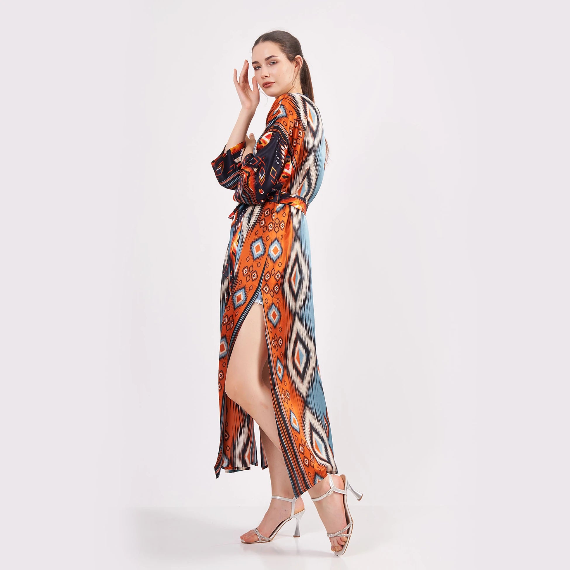 %100 İpek Kimono Kaftan | Ikat 10 | Nomads Felt