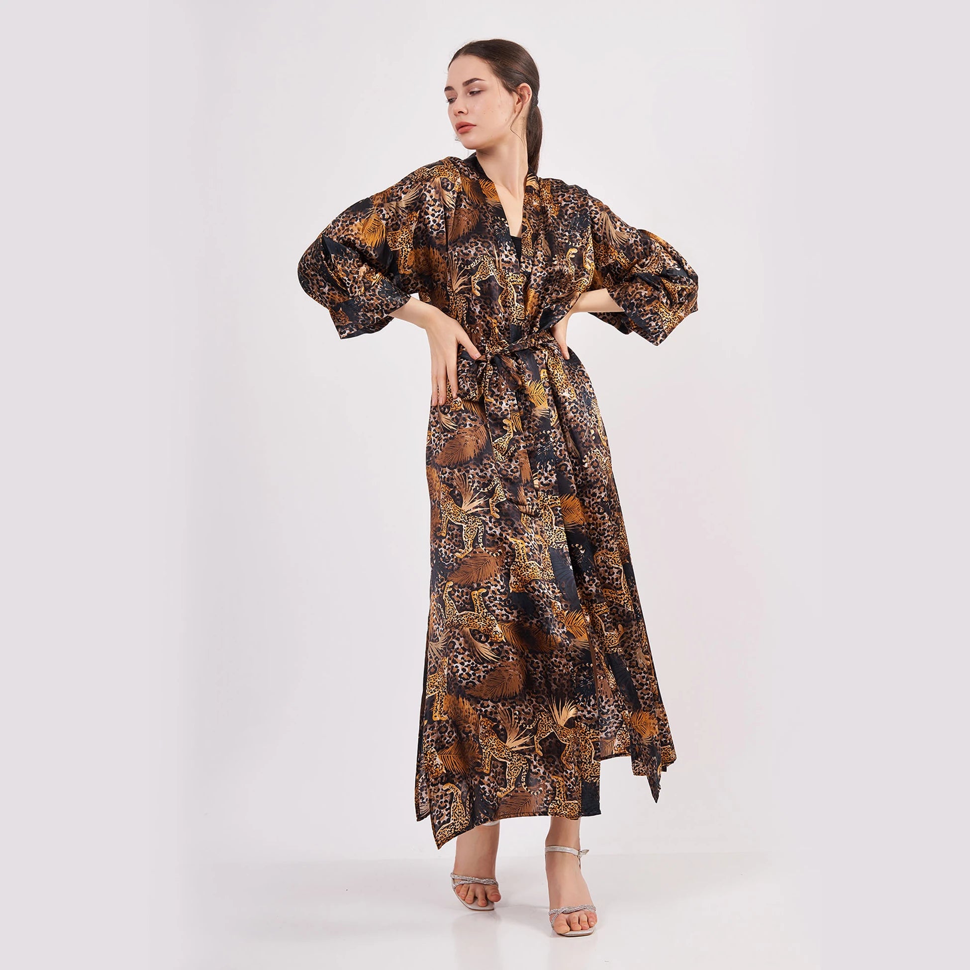 %100 İpek Kimono Kaftan | Leopar Desen | Nomads Felt