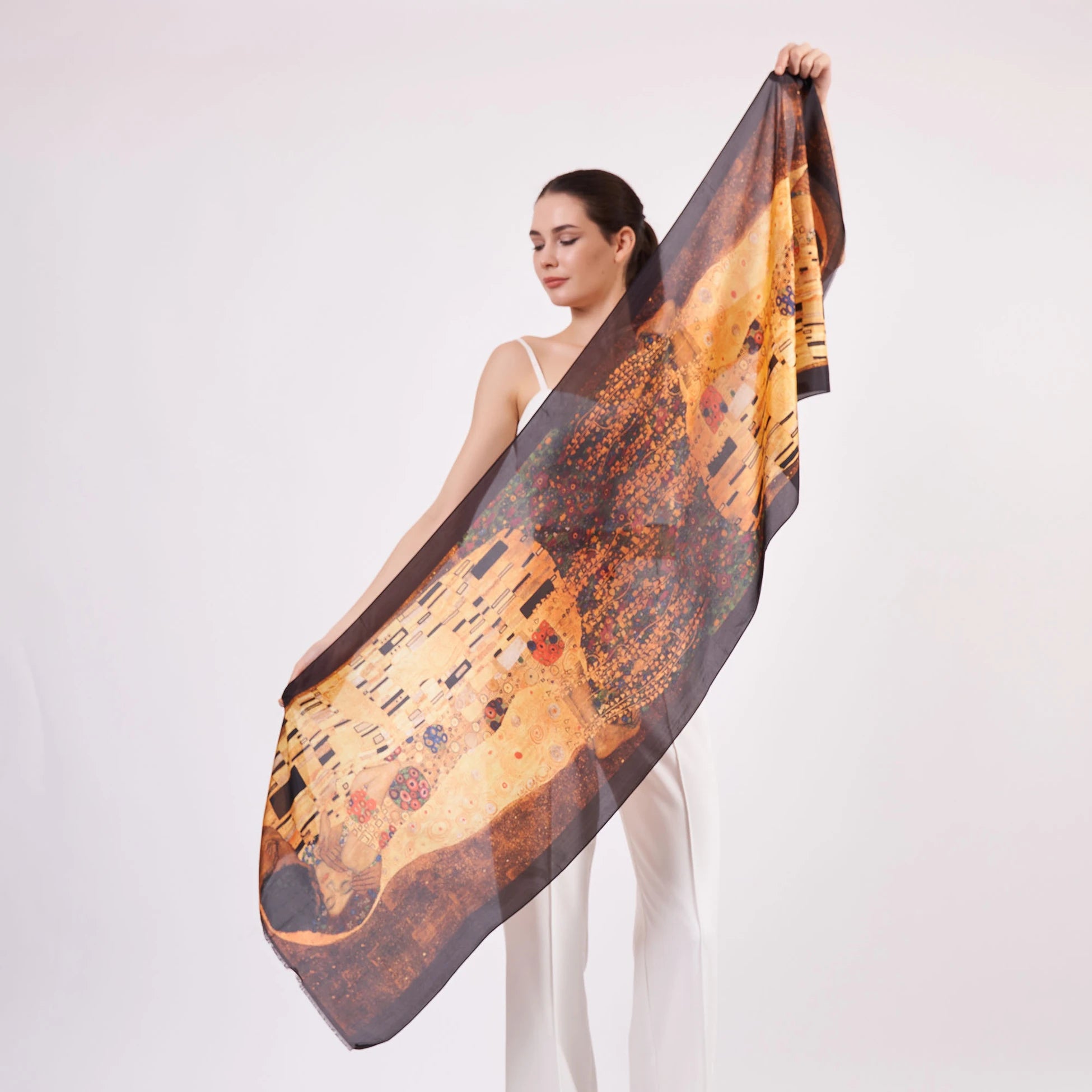 Vual İpek Fular | 55x180 cm | Gustav Klimt The Kiss | Nomads Felt