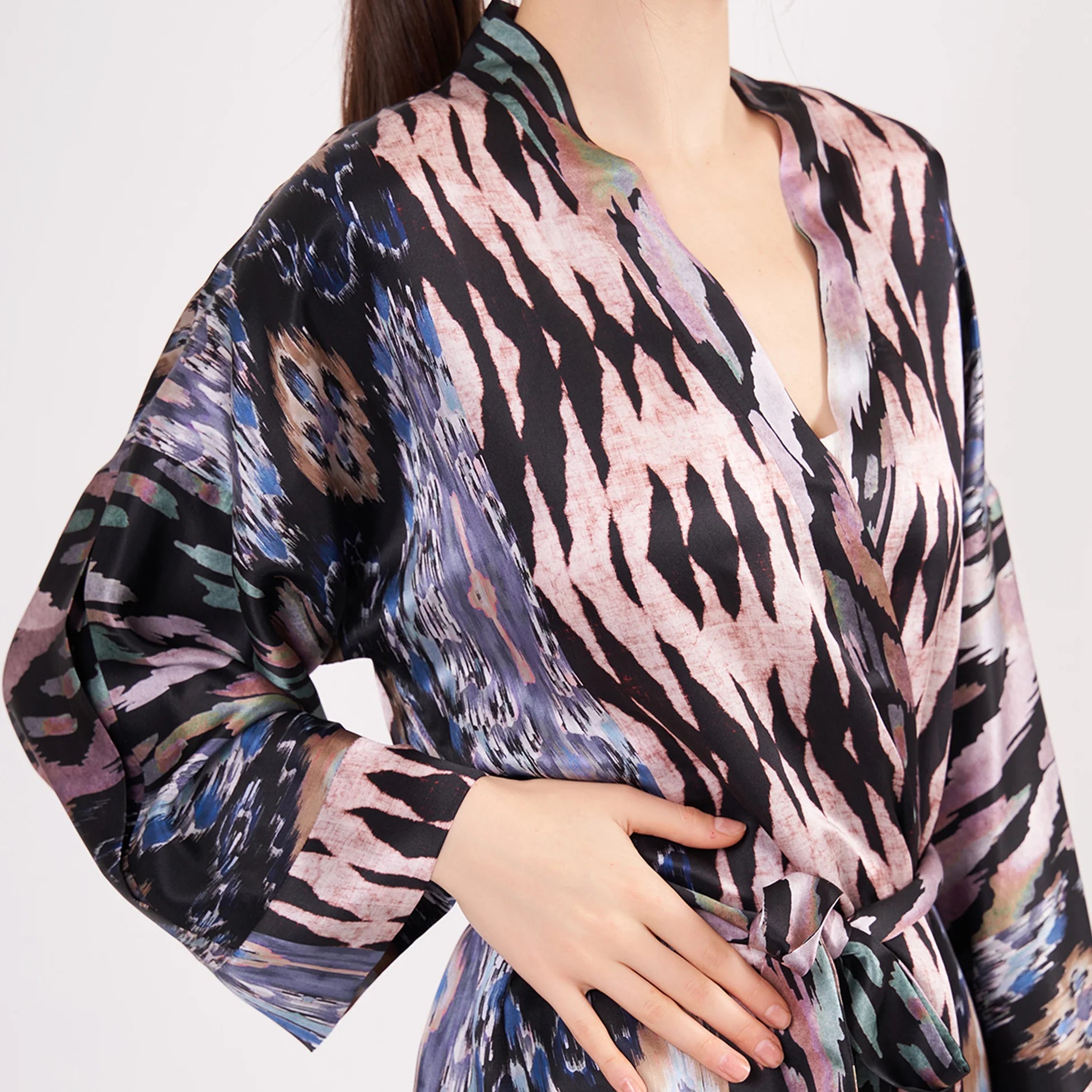 Saf İpek Kısa Kimono Kaftan | Ikat Desen 7 | Nomads Felt
