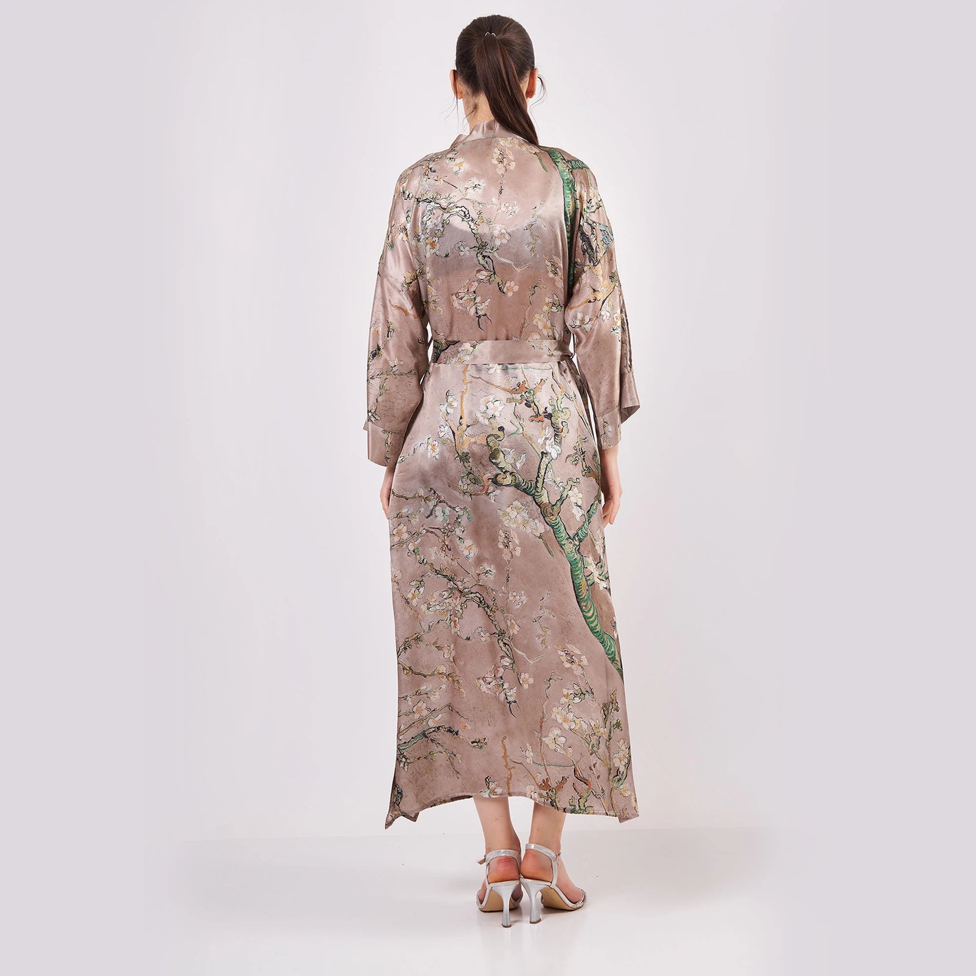 %100 İpek Kimono Kaftan | Bej | Van Gogh Badem Ağacı | Nomads Felt