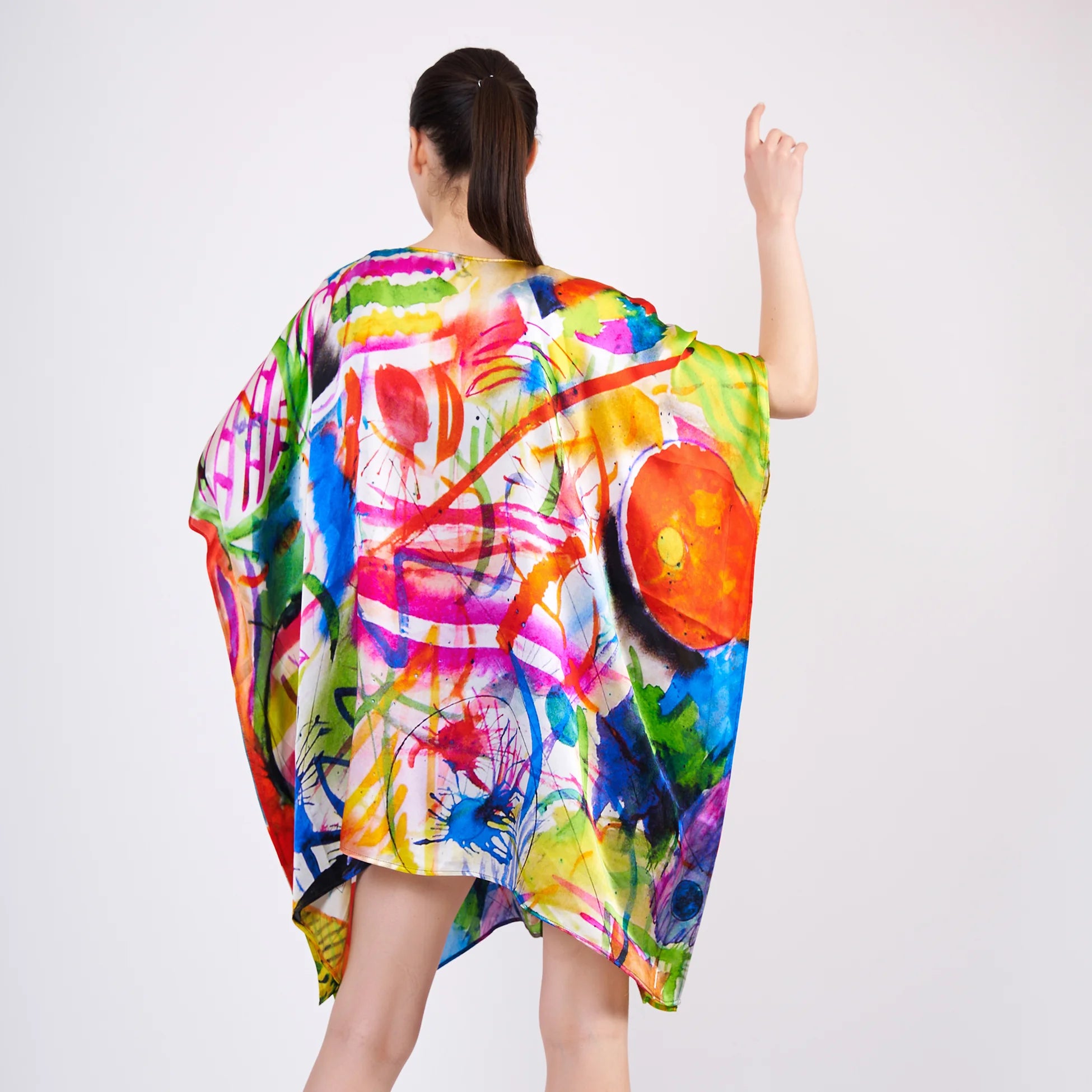 %100 İpek Kısa Kimono Pareo | Kandinsky Watercolor | Nomads Felt
