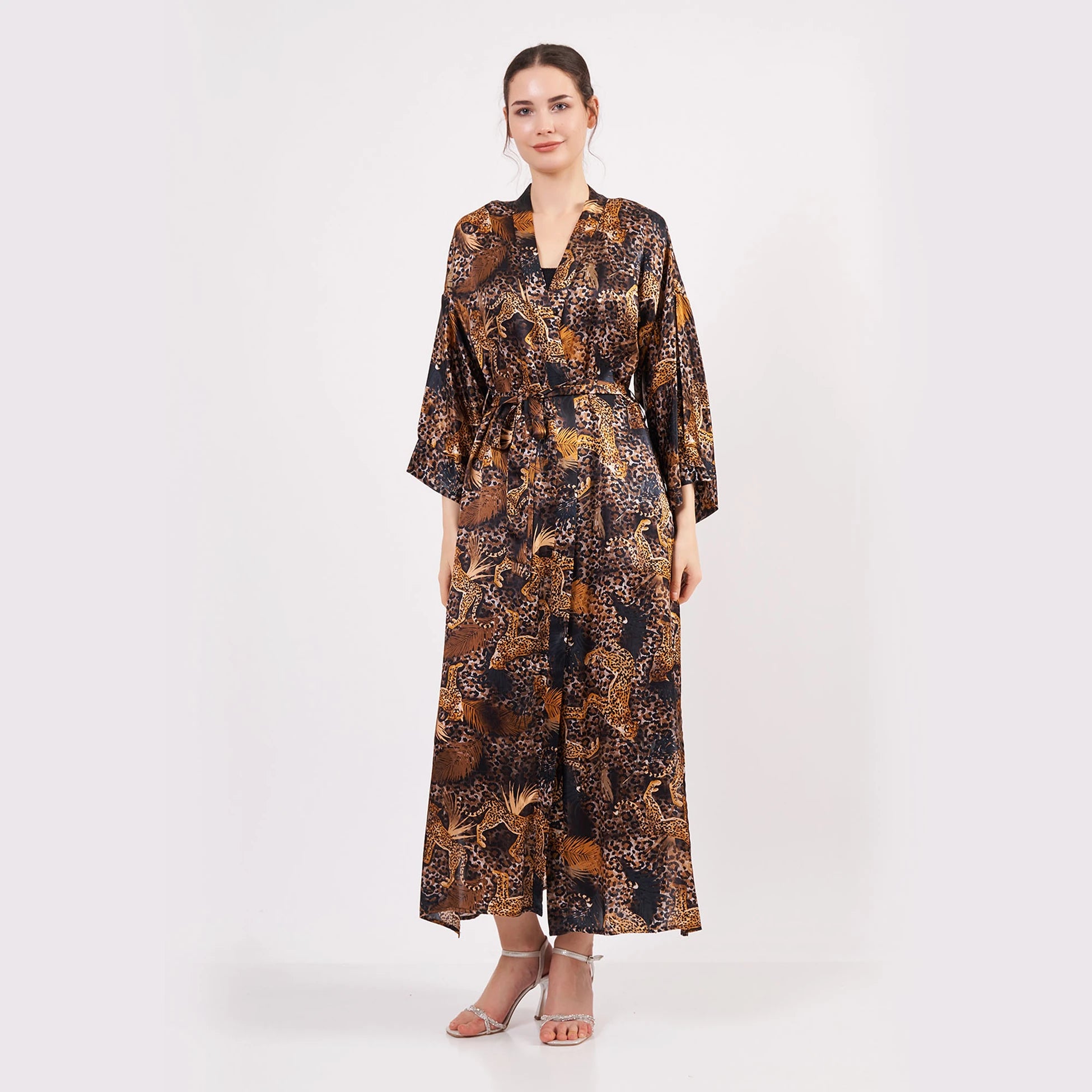 %100 İpek Kimono Kaftan | Leopar Desen | Nomads Felt