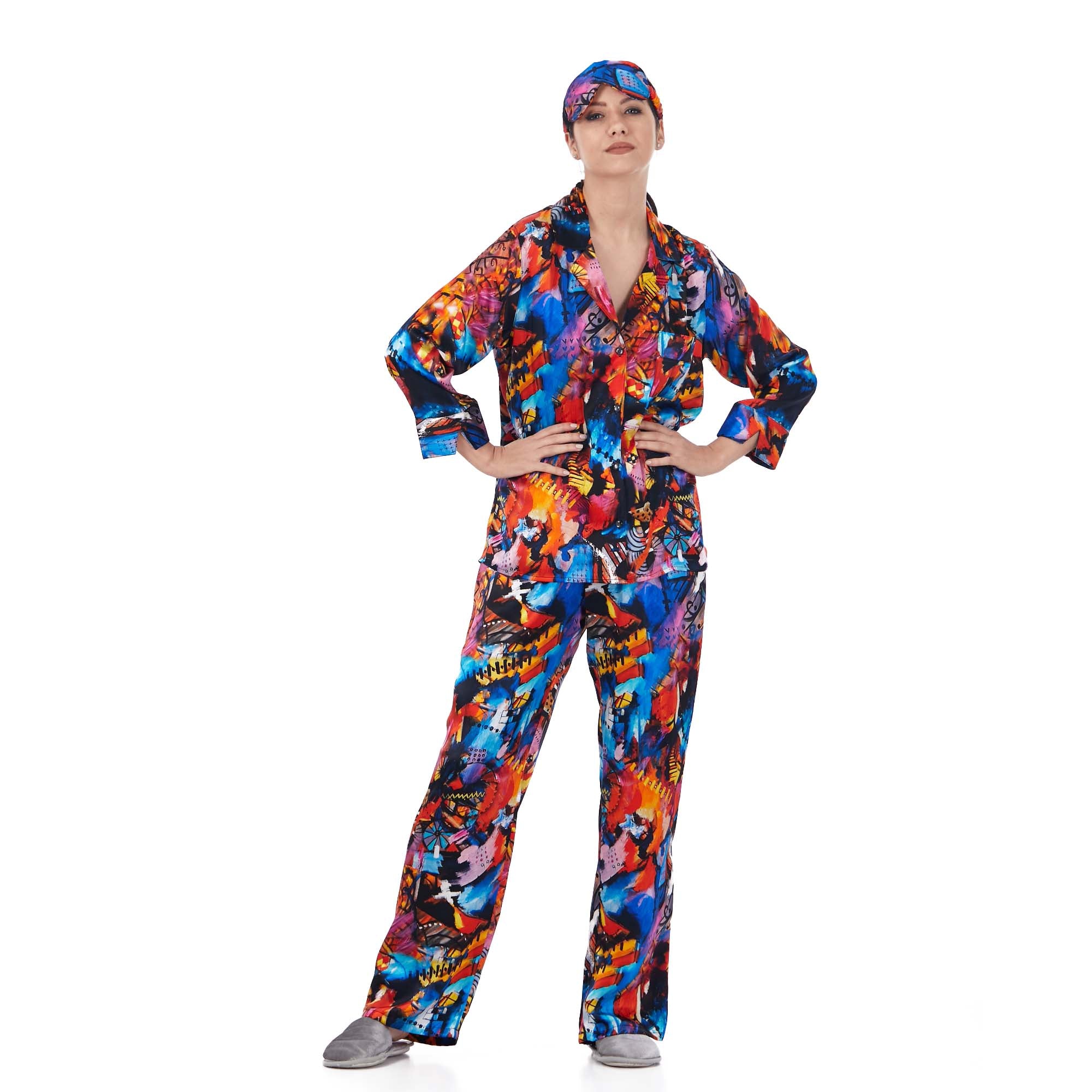 İpek Gömlek Pantolon-Pijama Takımı | Abstract Desen 6 | Nomads Felt
