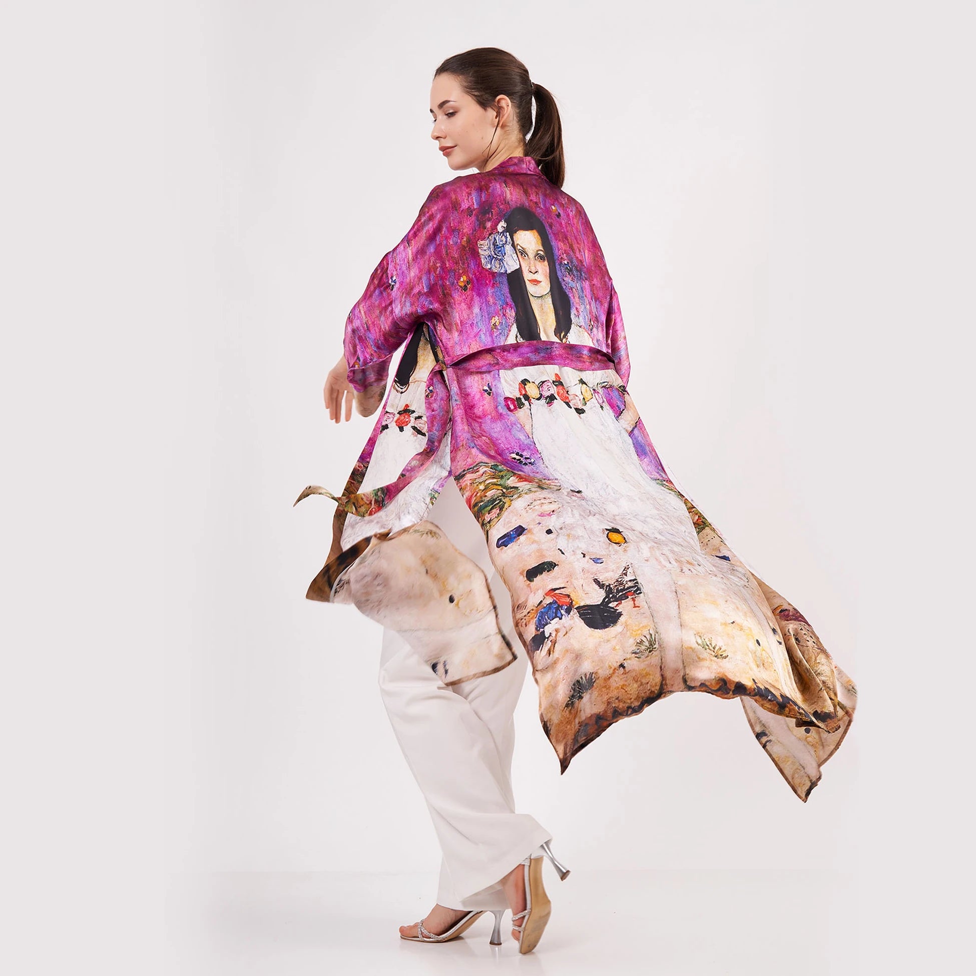 Saf İpek Uzun Kimono Kaftan | Gustav Klimt Mada Primavesi | Nomads Felt