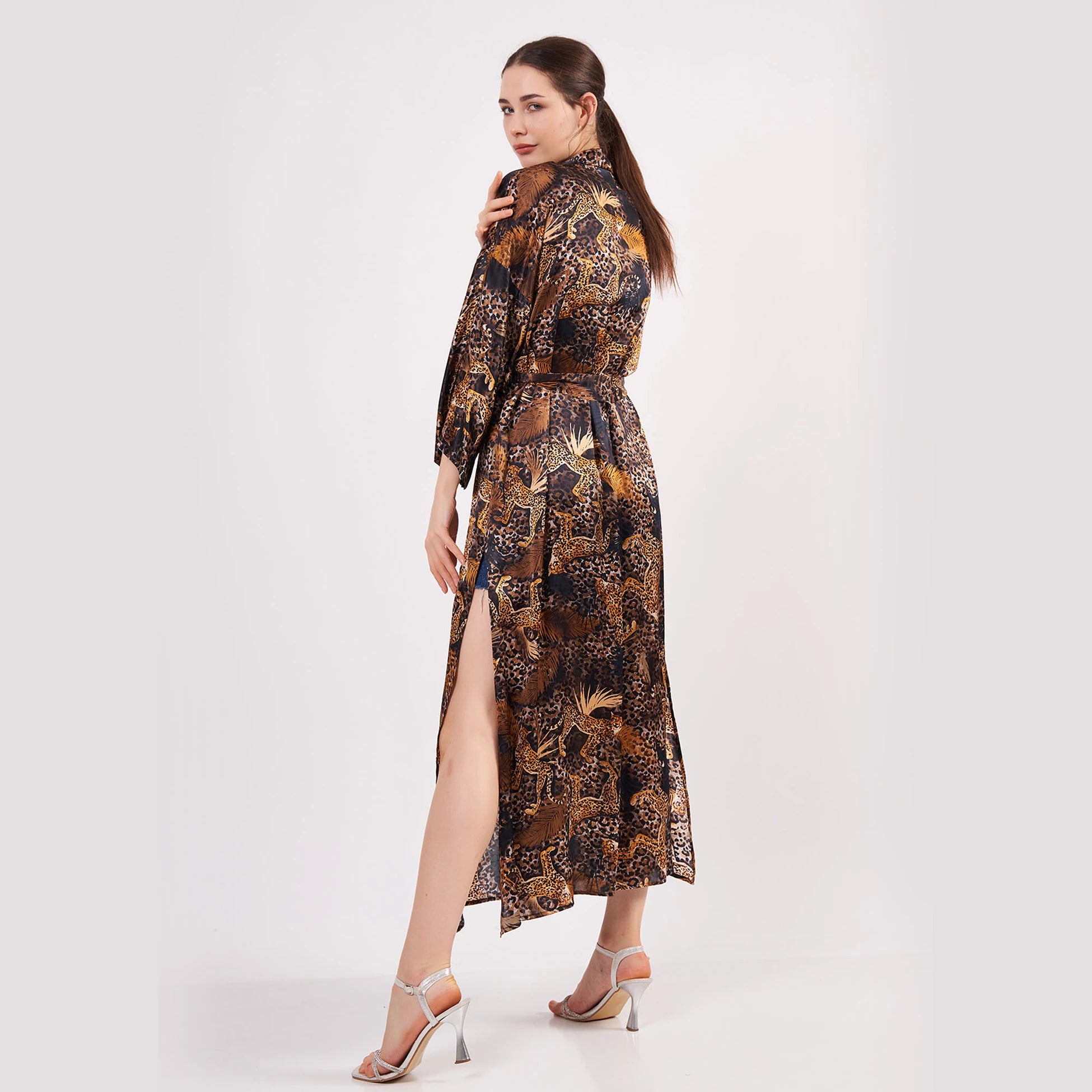 %100 İpek Kimono Kaftan | Leopar Desen | Nomads Felt