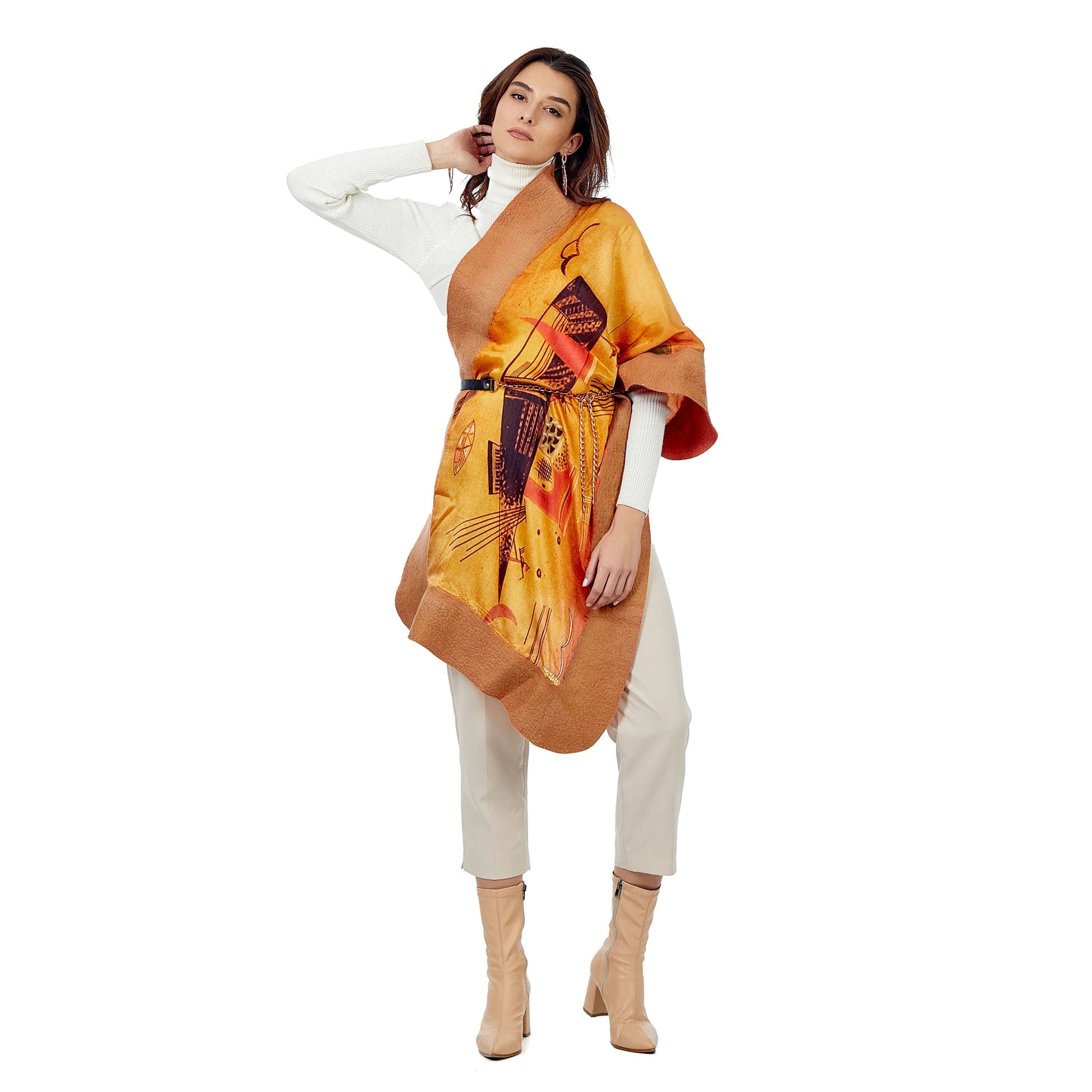 İpek Keçe Şal | Kandinsky Marsala Camel-Kiremit | Nomads Felt